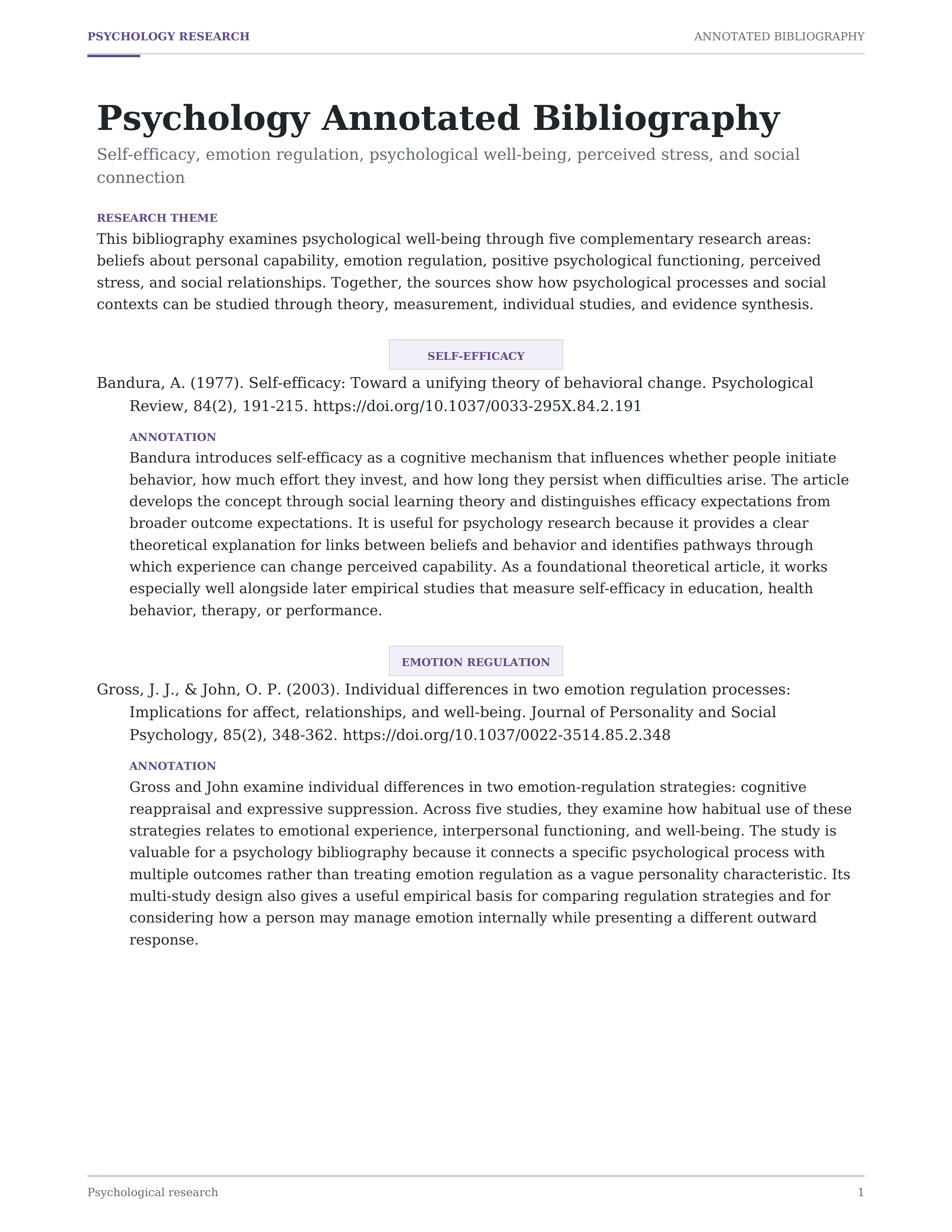 Psychology Annotated Bibliography — page 1