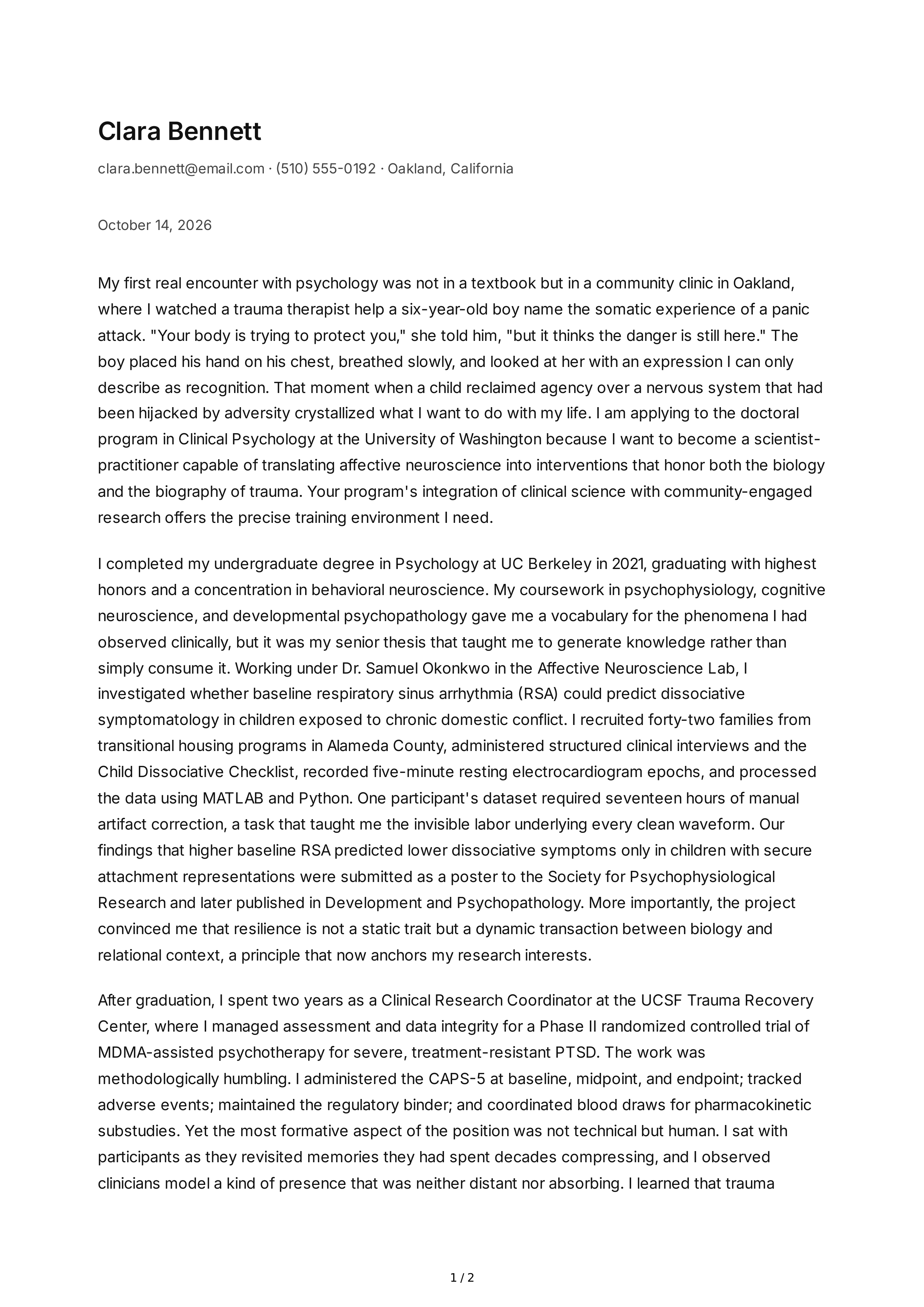Psychology Personal Statement — page 1