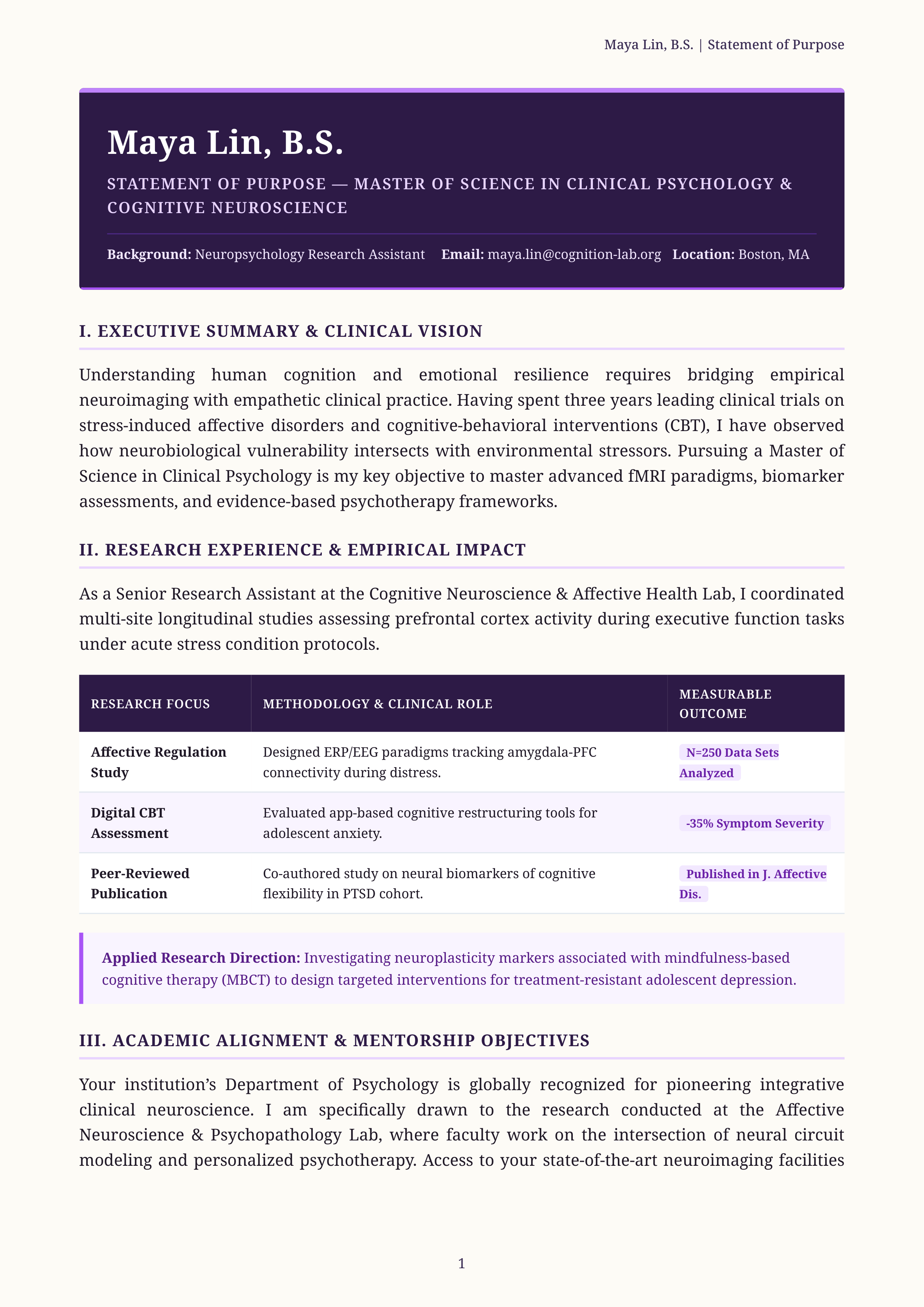 Psychology Statement of Purpose — page 1