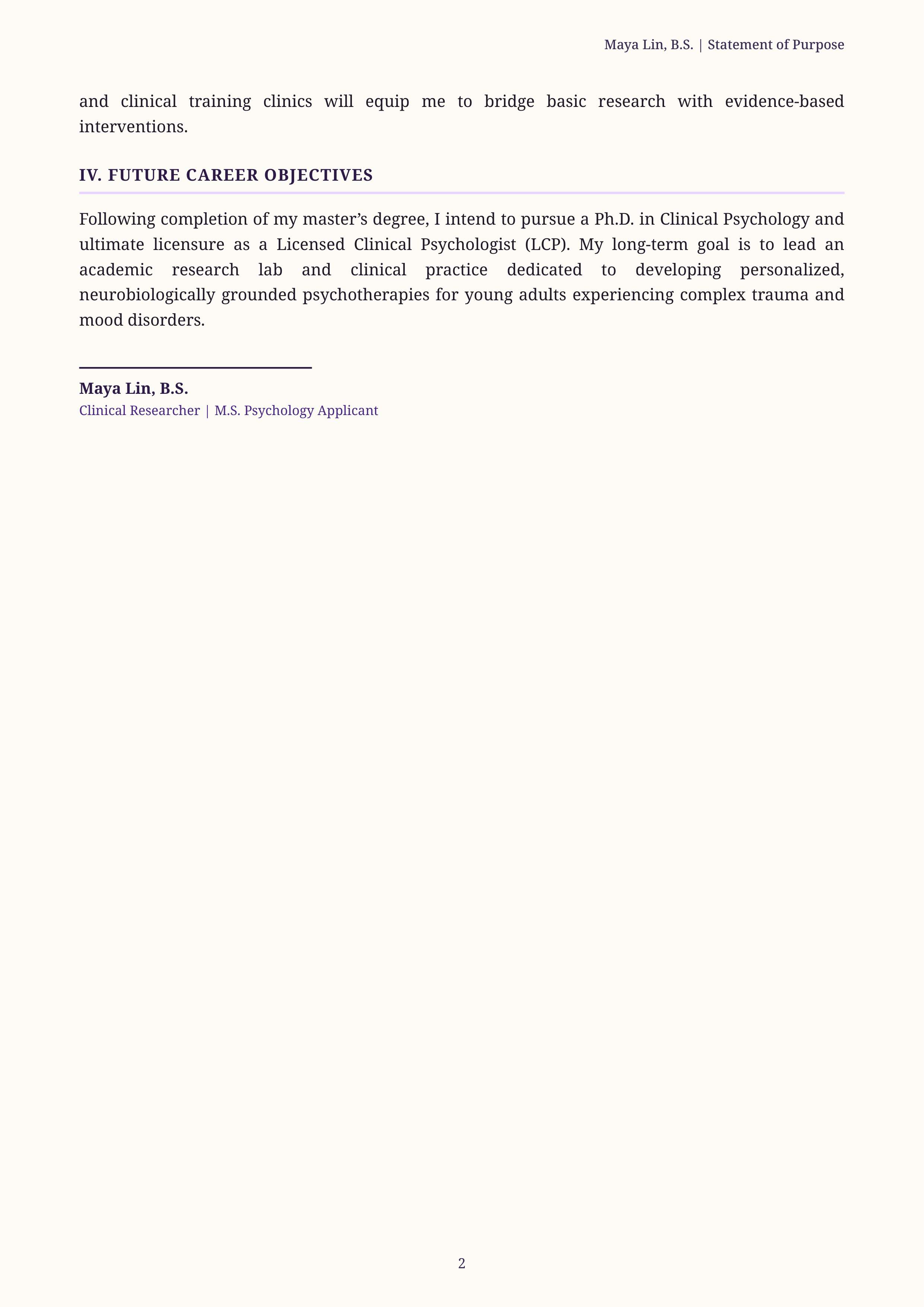 Psychology Statement of Purpose — page 2