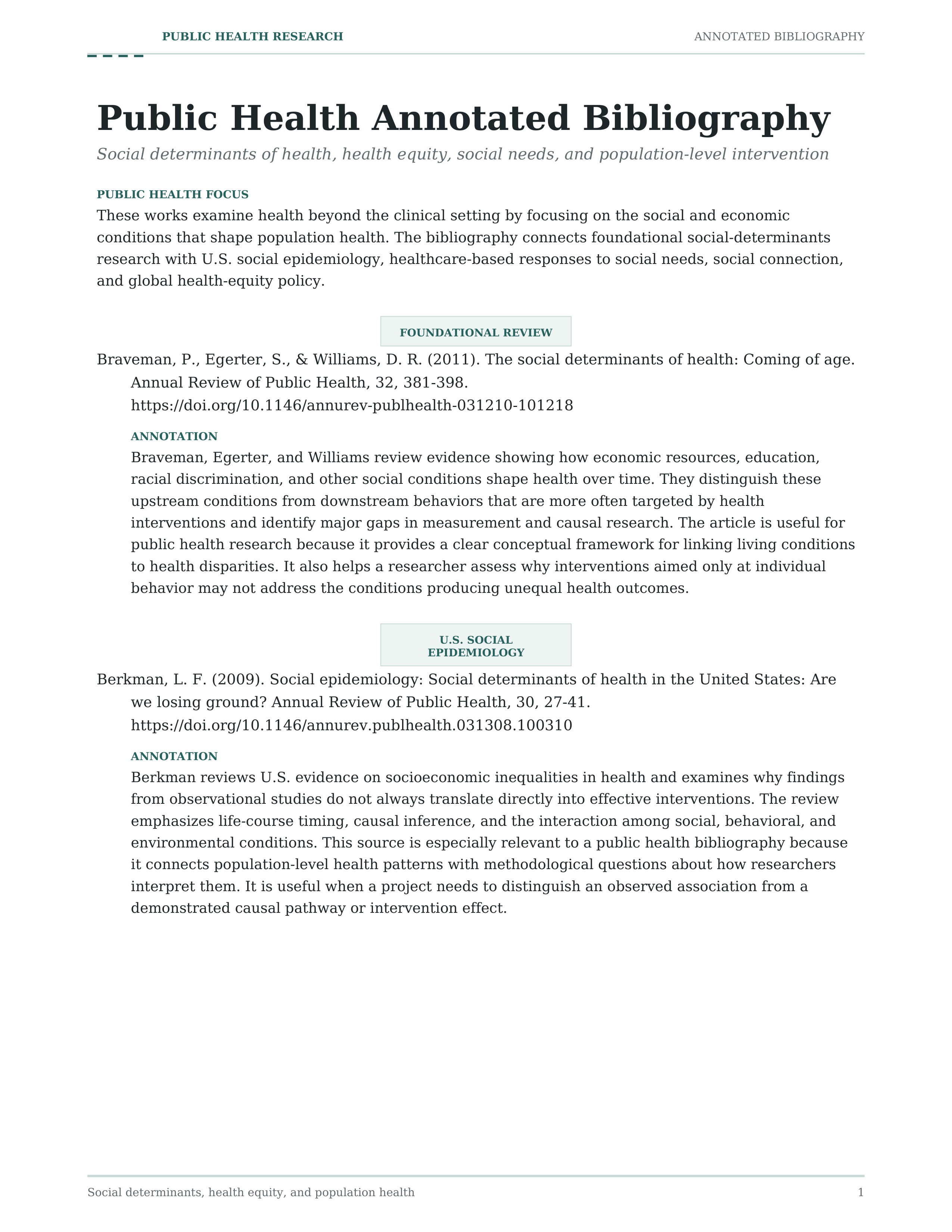 Public Health Annotated Bibliography — page 1