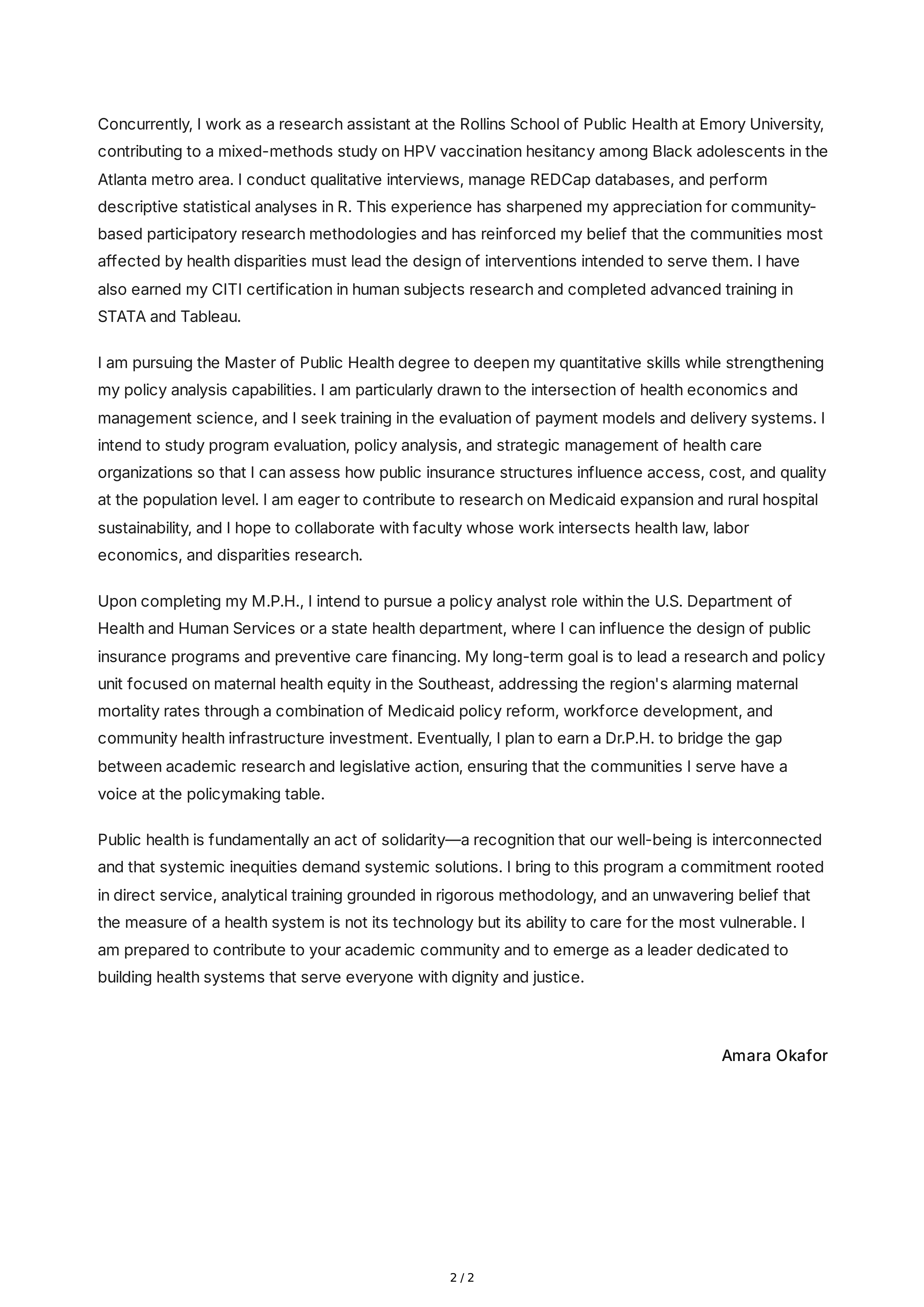 Public Health Personal Statement — page 2