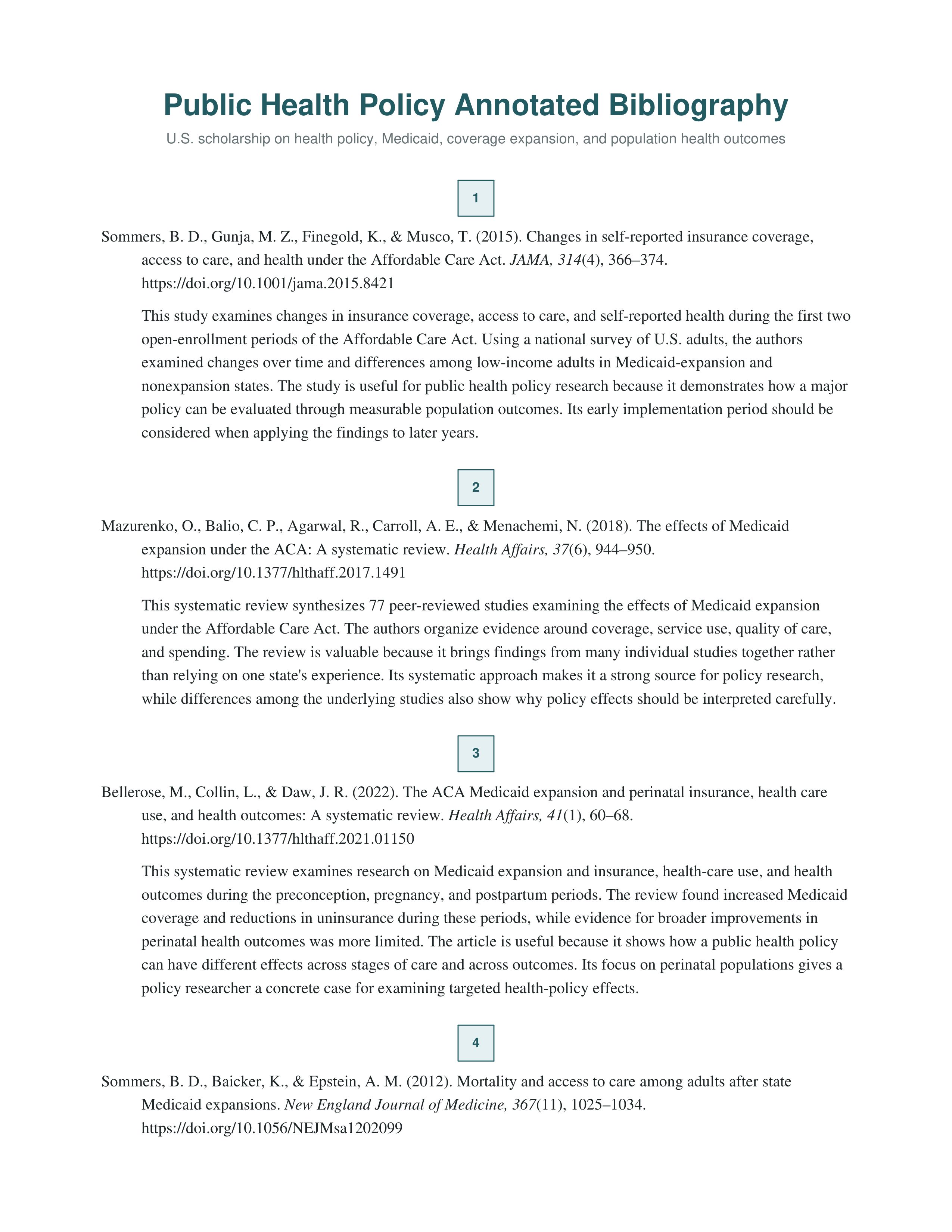 Public Health Policy Annotated Bibliography — page 1