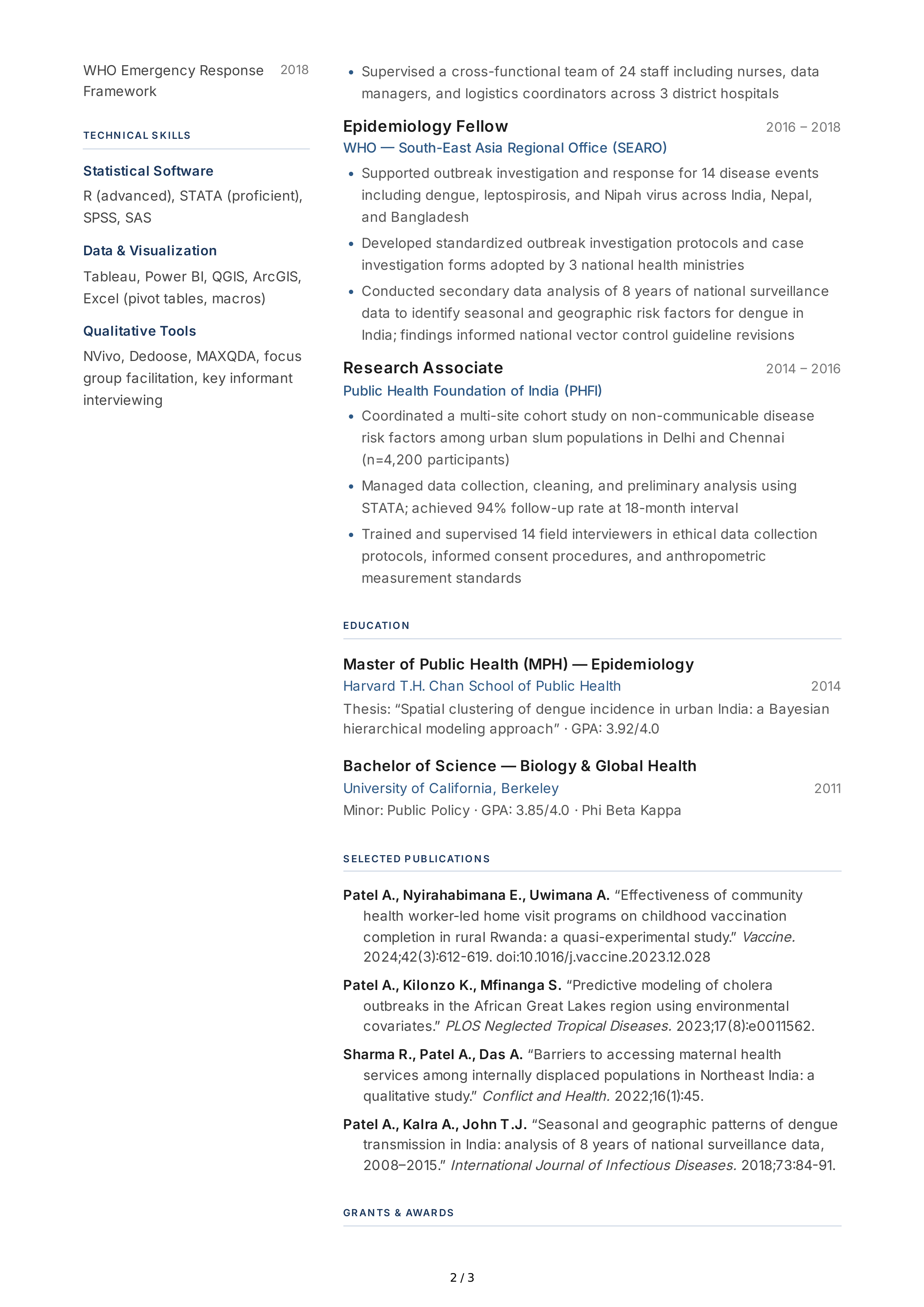Public Health Professional CV — page 2
