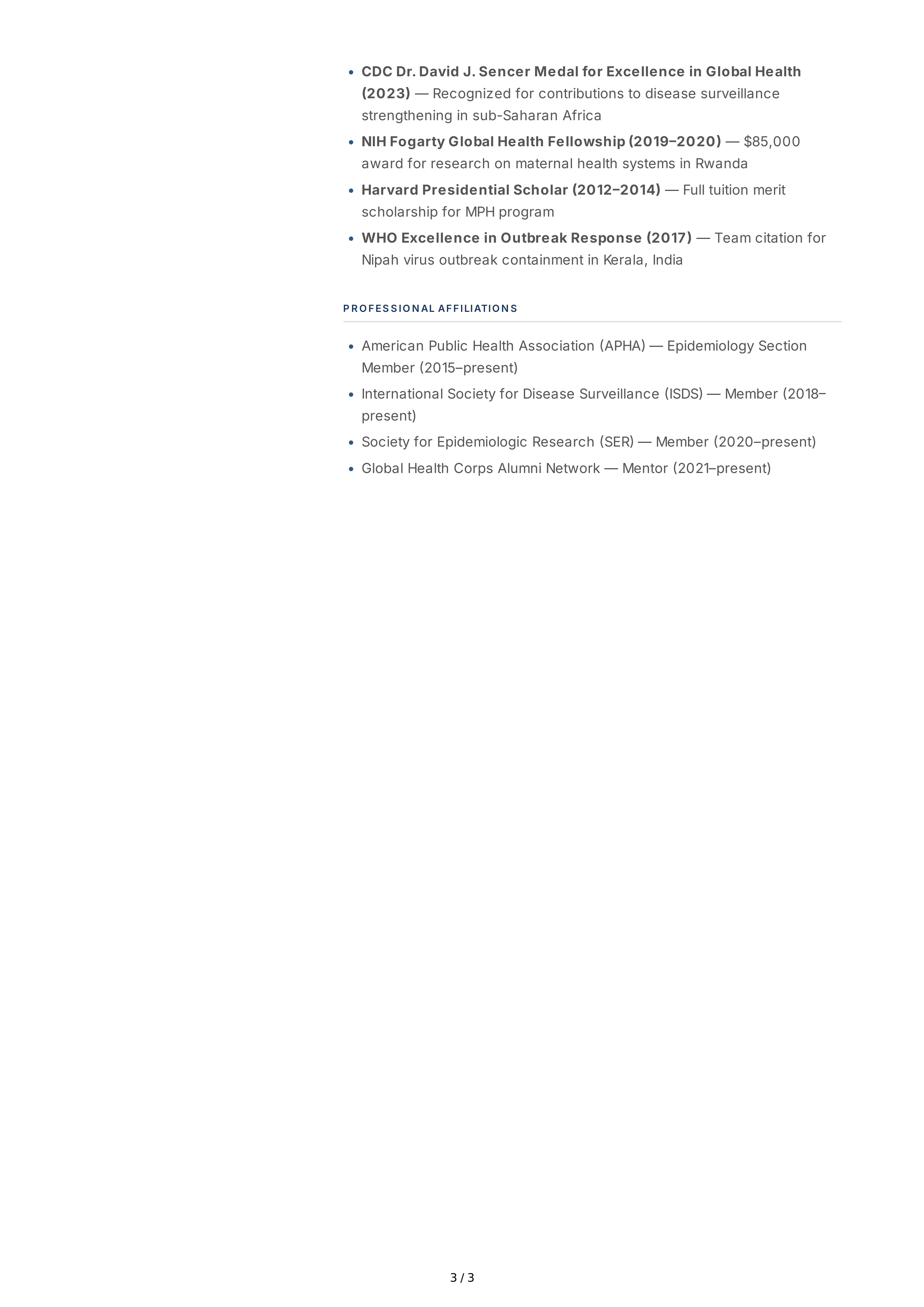Public Health Professional CV — page 3
