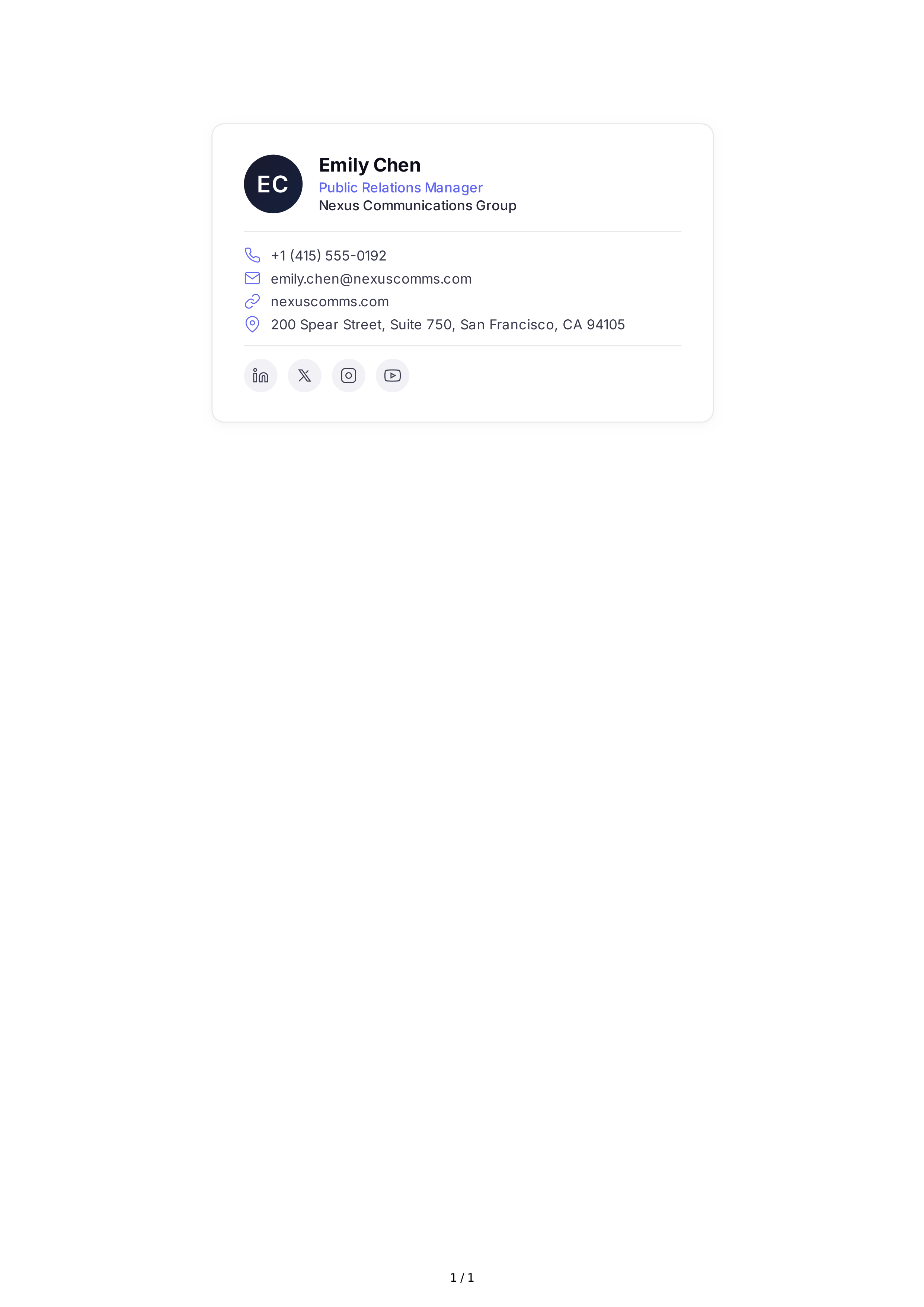 Public Relations Manager Email Signature — page 1