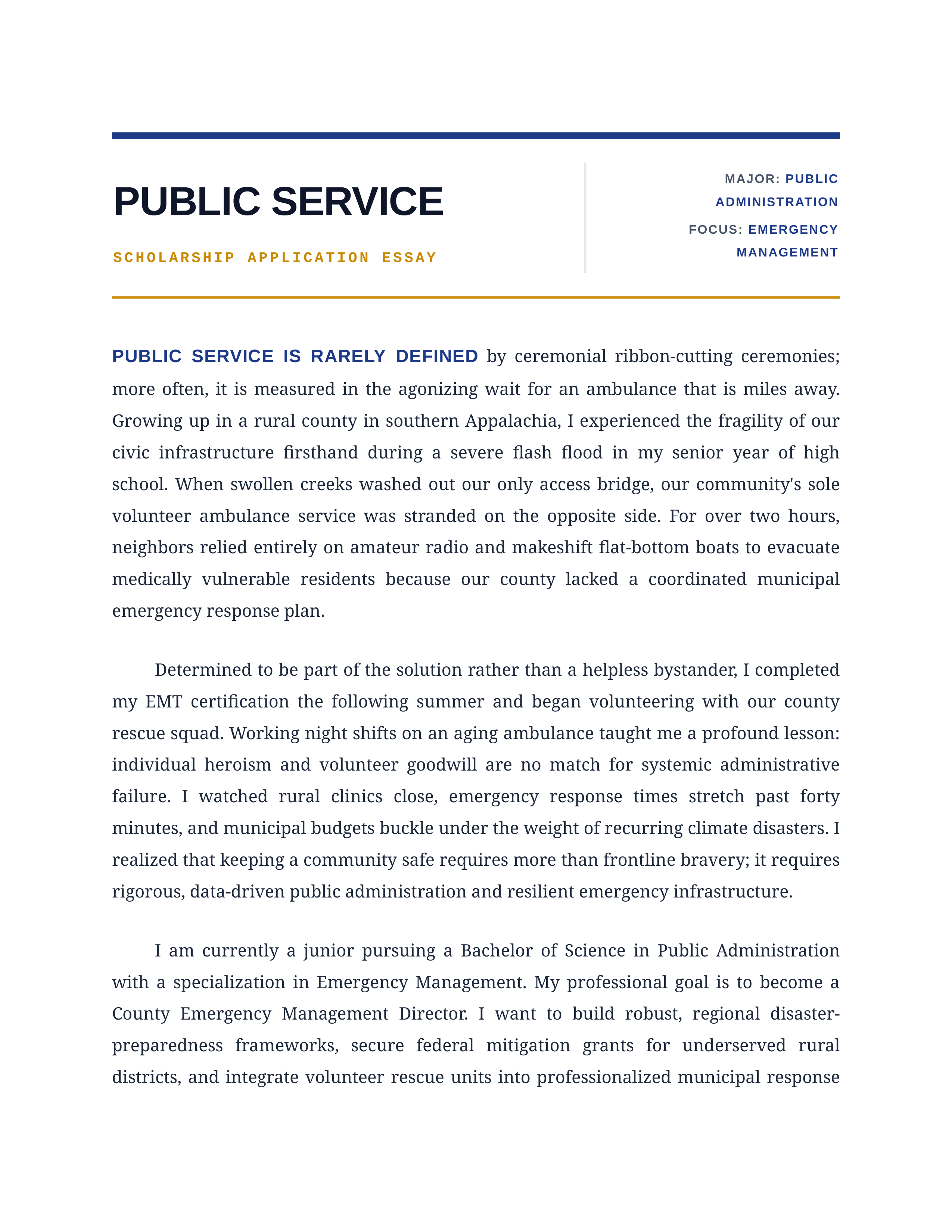 Public Service Scholarship Essay — page 1