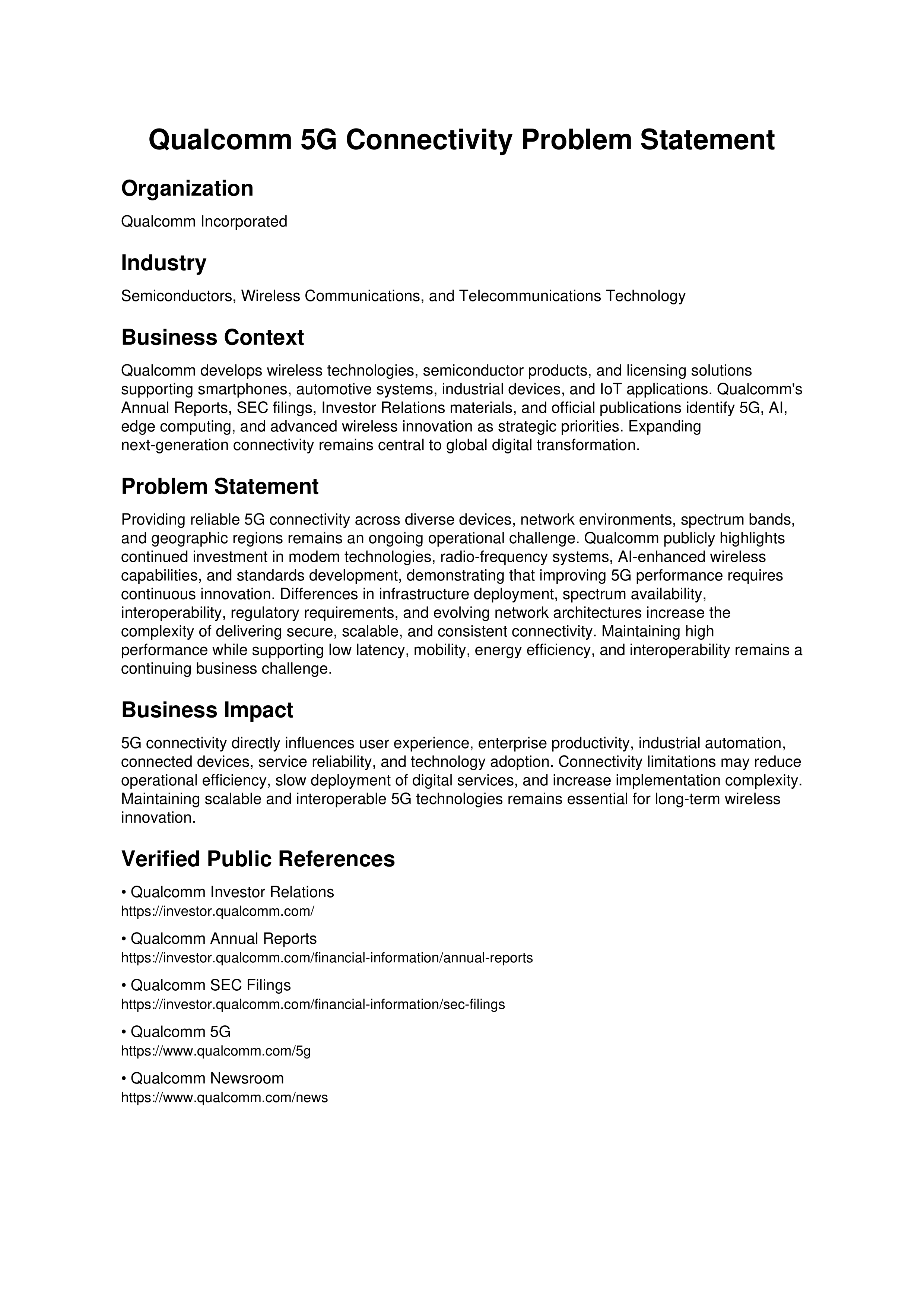 Qualcomm 5G Connectivity Problem Statement — page 1