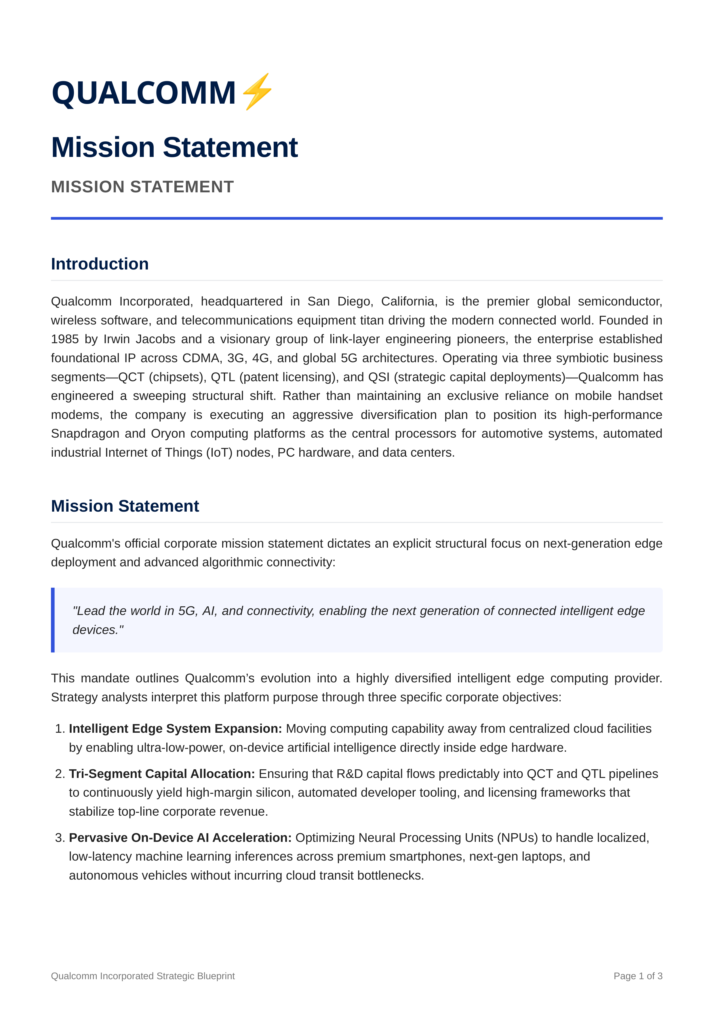 Qualcomm Mission Statement — page 1
