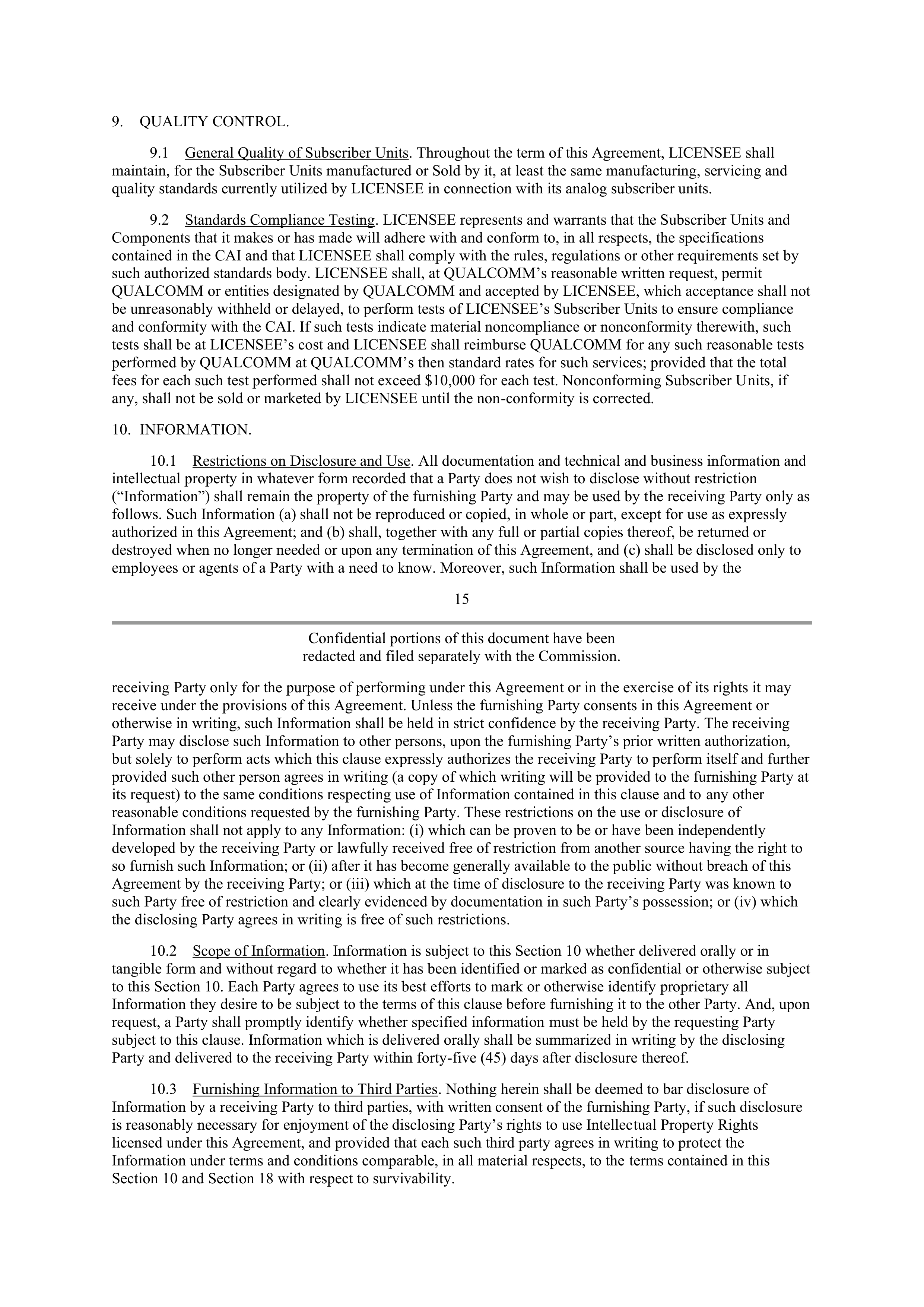 Qualcomm Subscriber Unit License Agreement — page 12