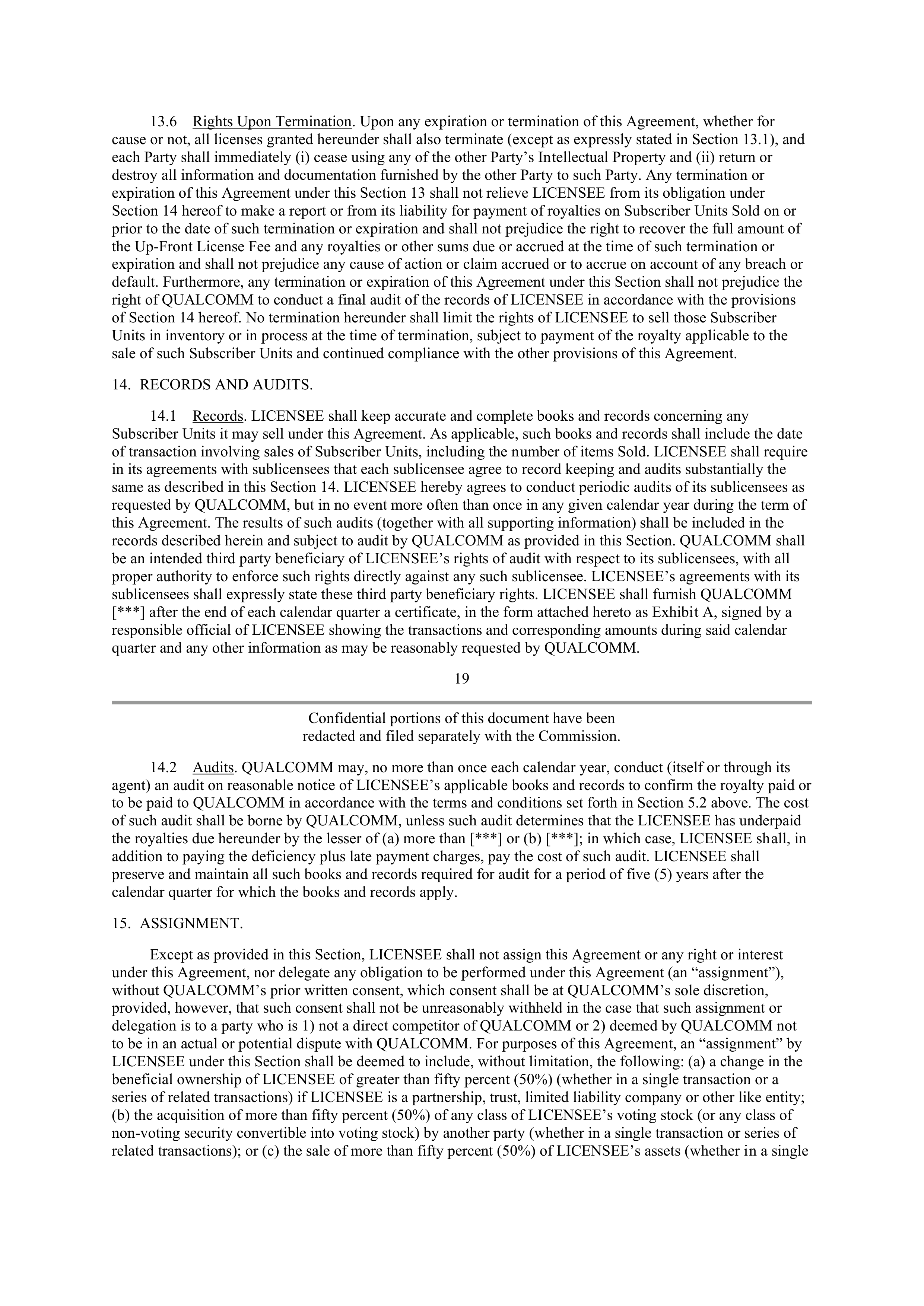 Qualcomm Subscriber Unit License Agreement — page 15