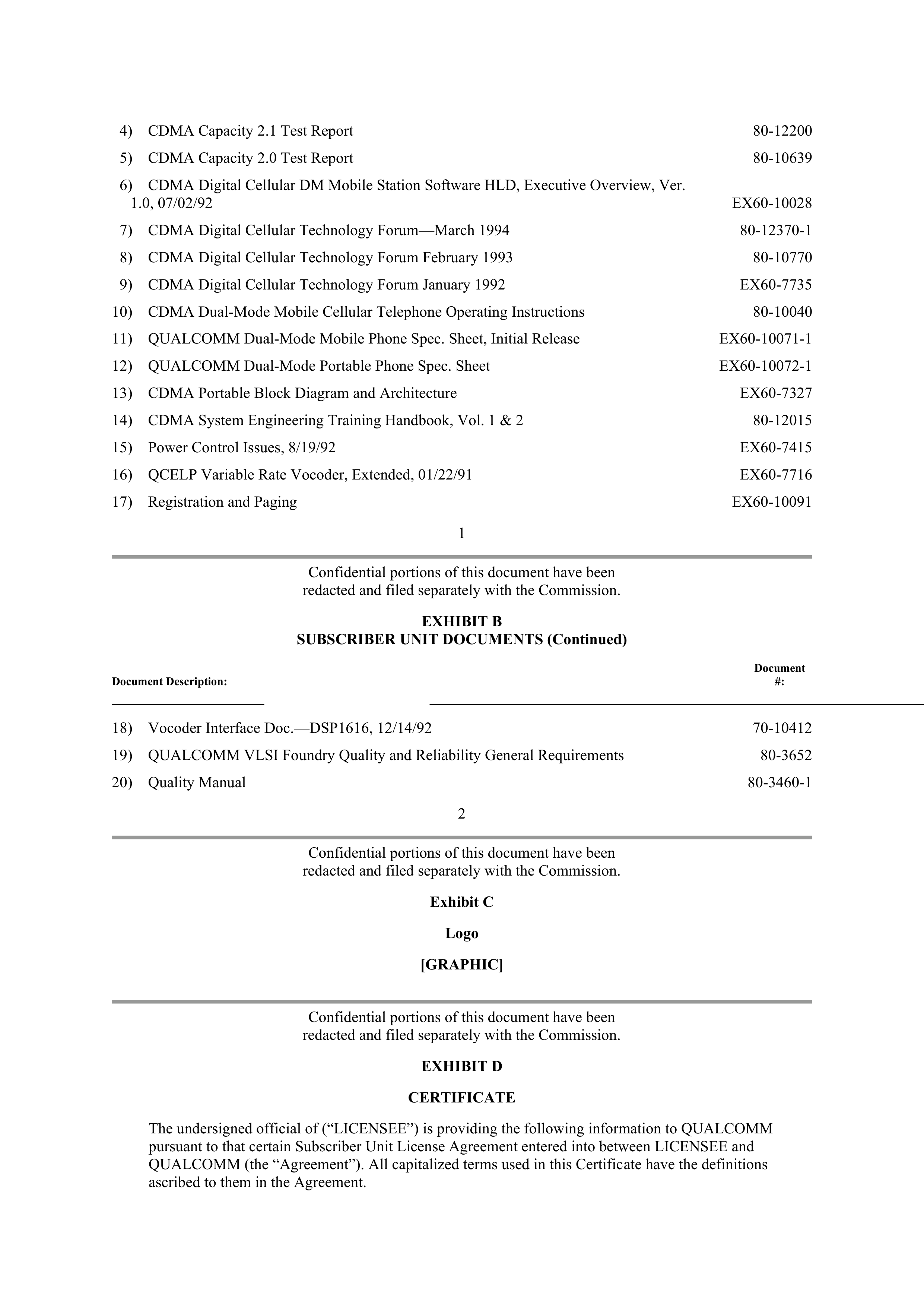 Qualcomm Subscriber Unit License Agreement — page 20