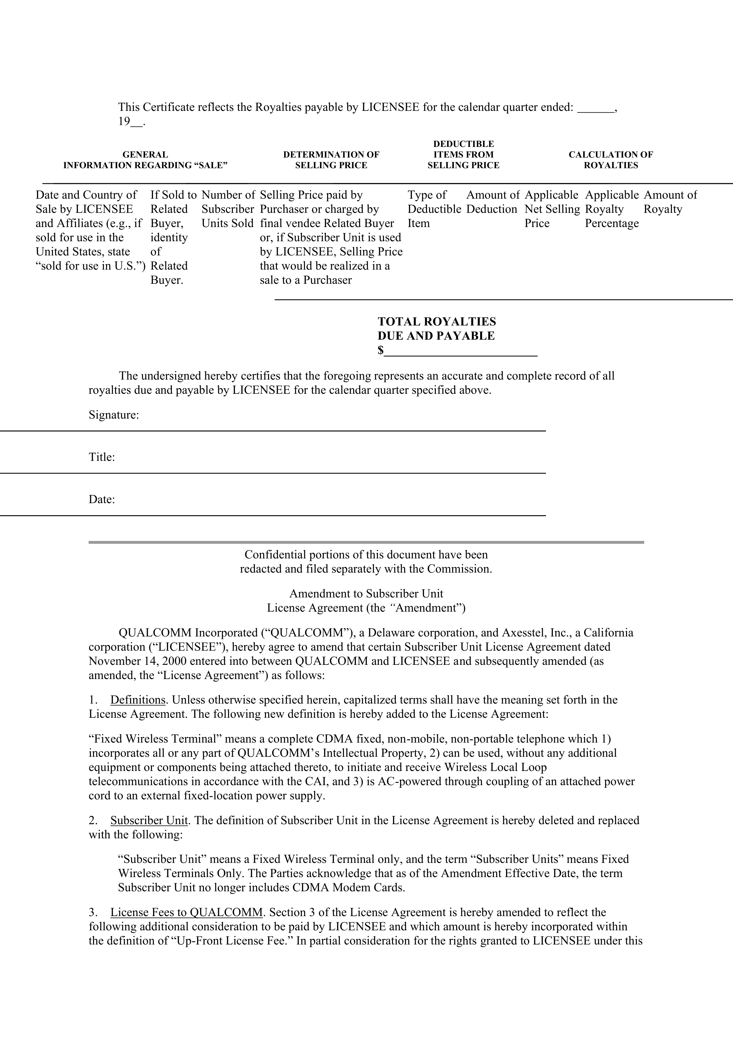 Qualcomm Subscriber Unit License Agreement — page 21
