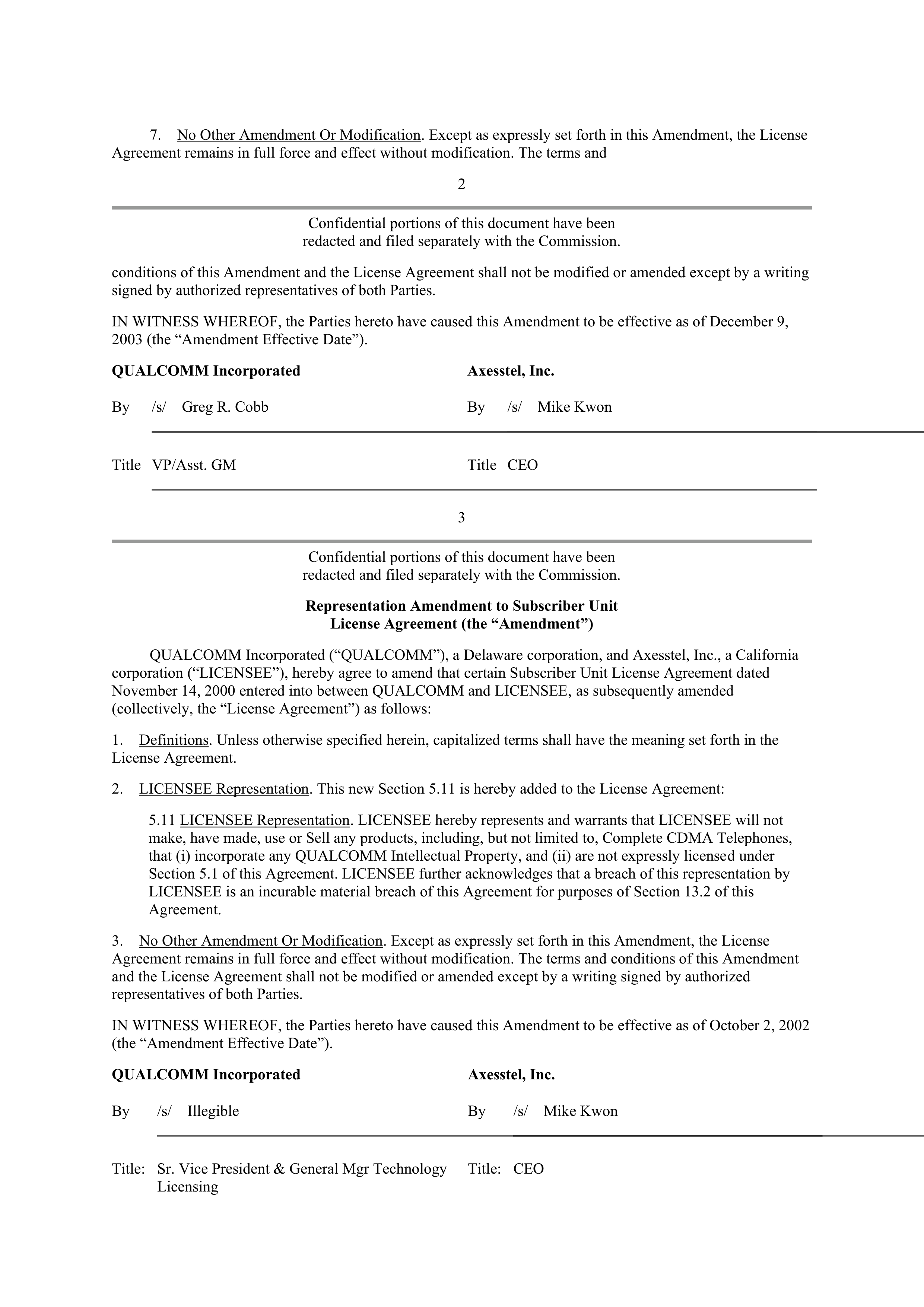 Qualcomm Subscriber Unit License Agreement — page 23