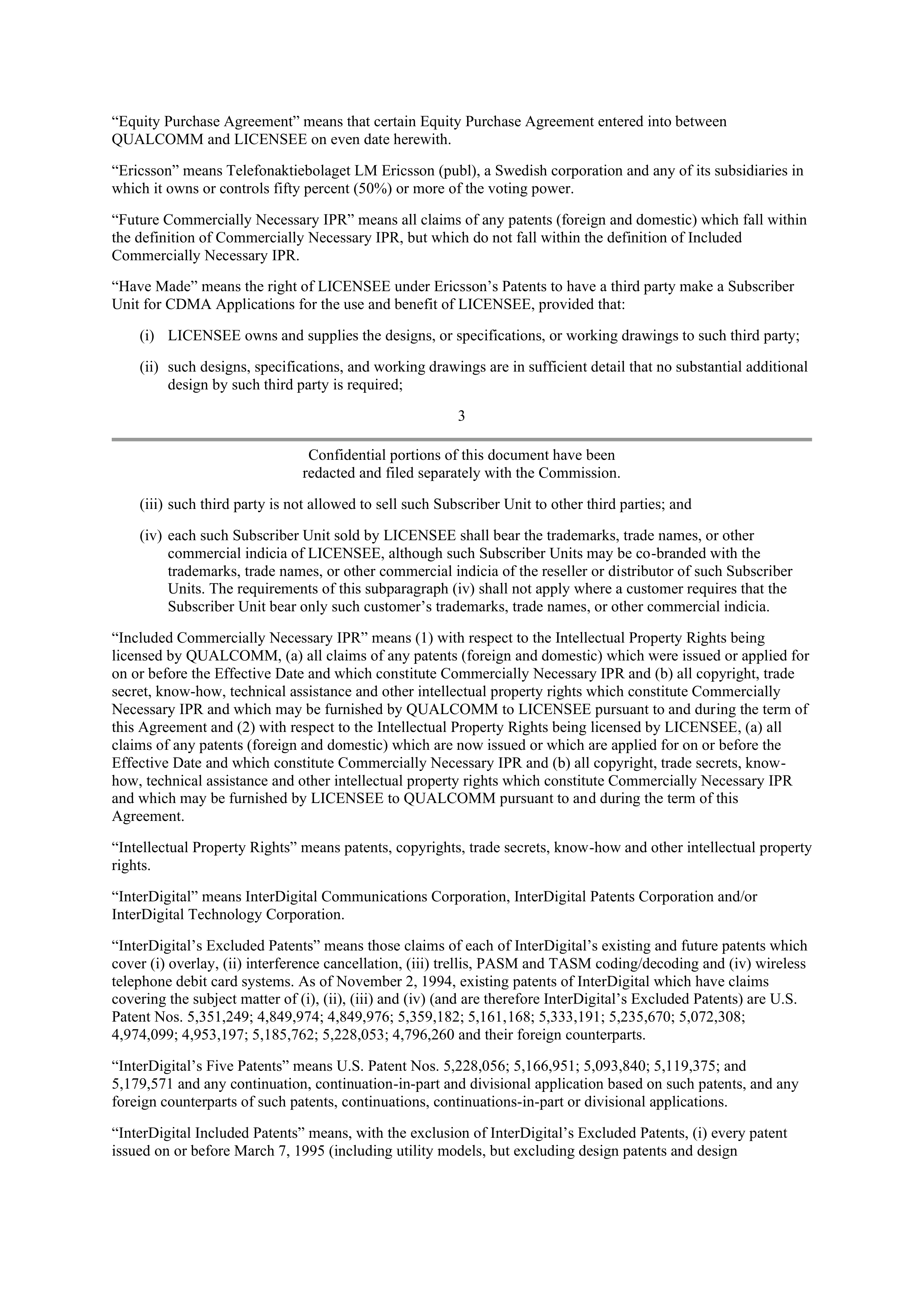 Qualcomm Subscriber Unit License Agreement — page 3