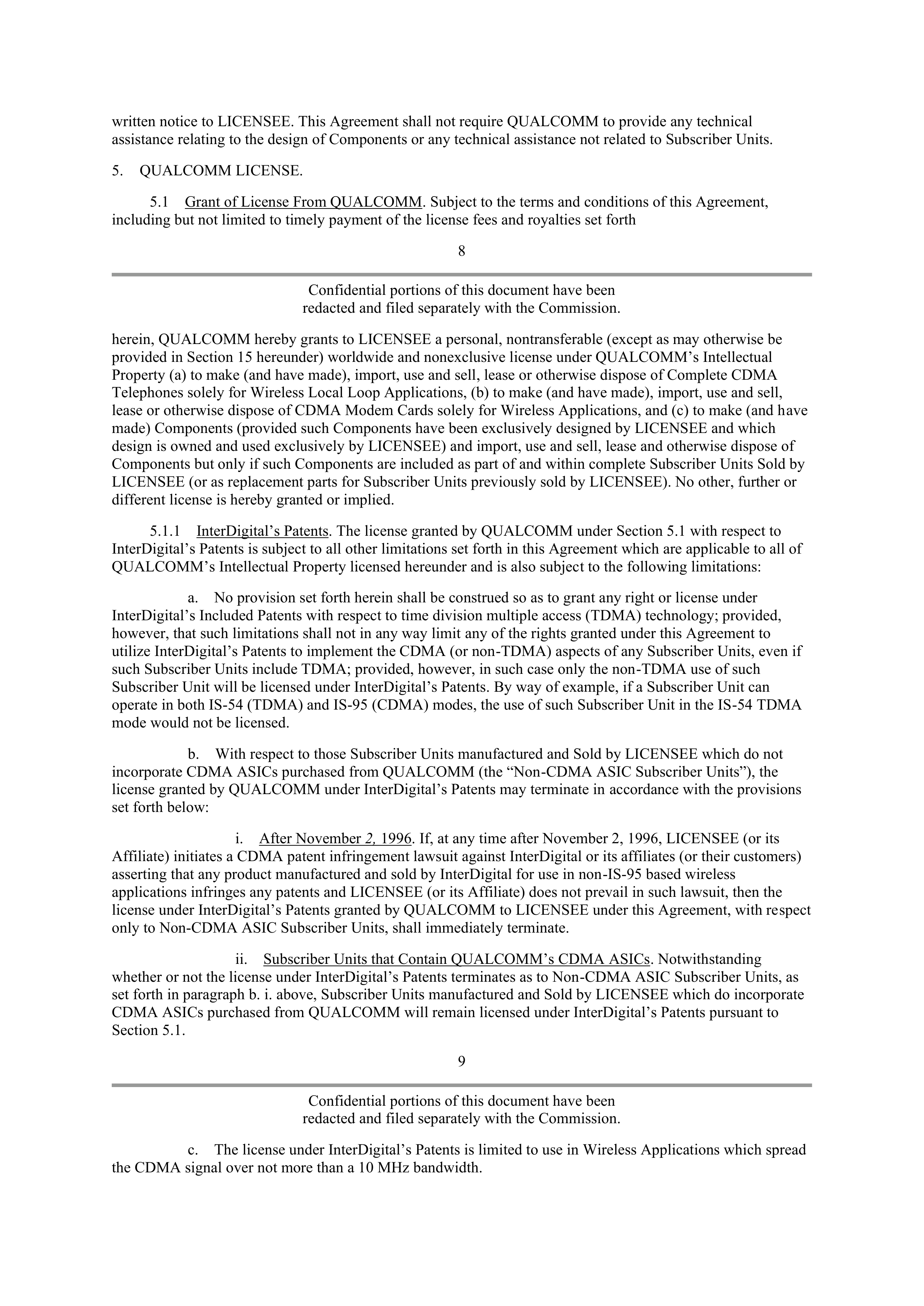 Qualcomm Subscriber Unit License Agreement — page 7