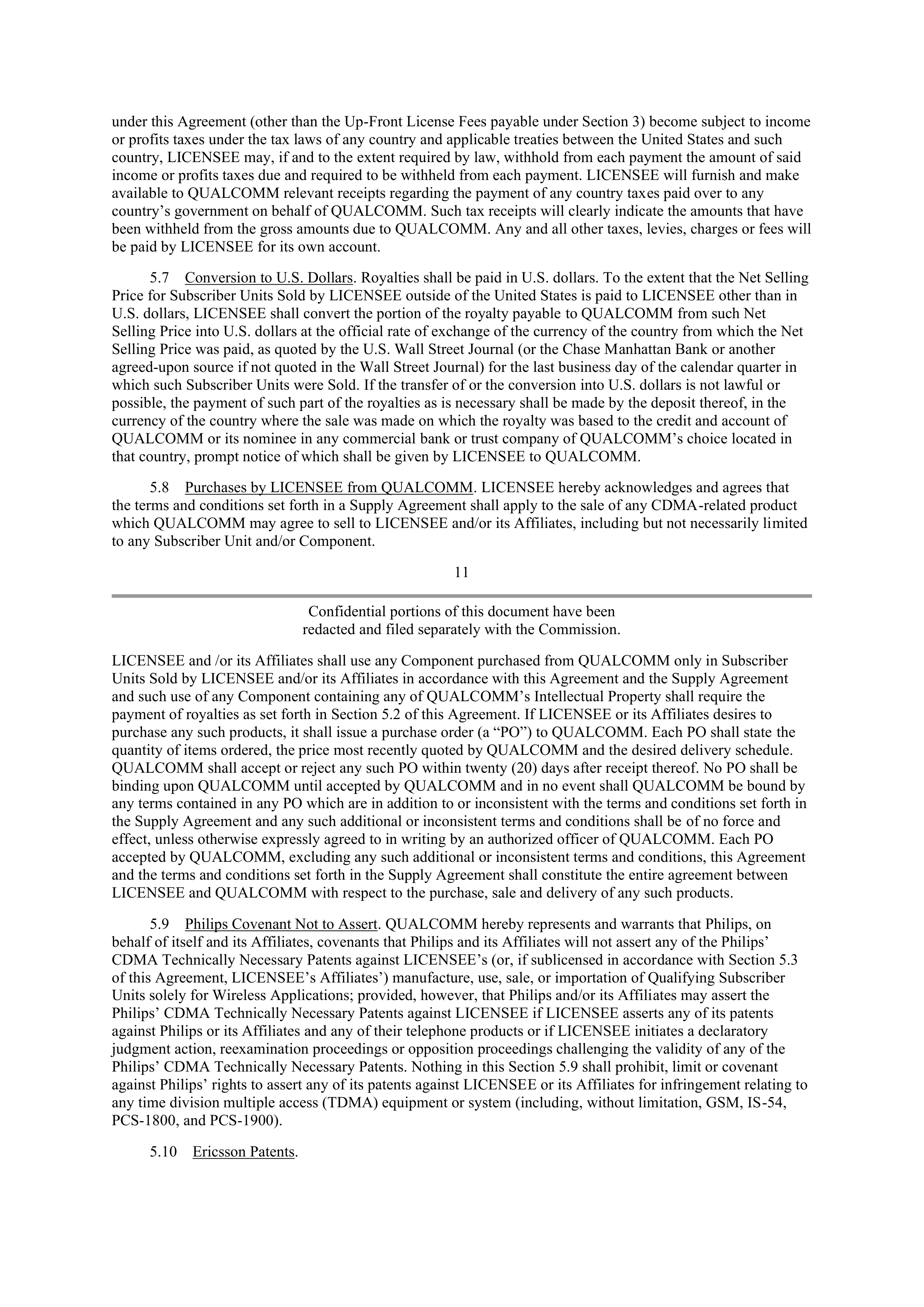 Qualcomm Subscriber Unit License Agreement — page 9