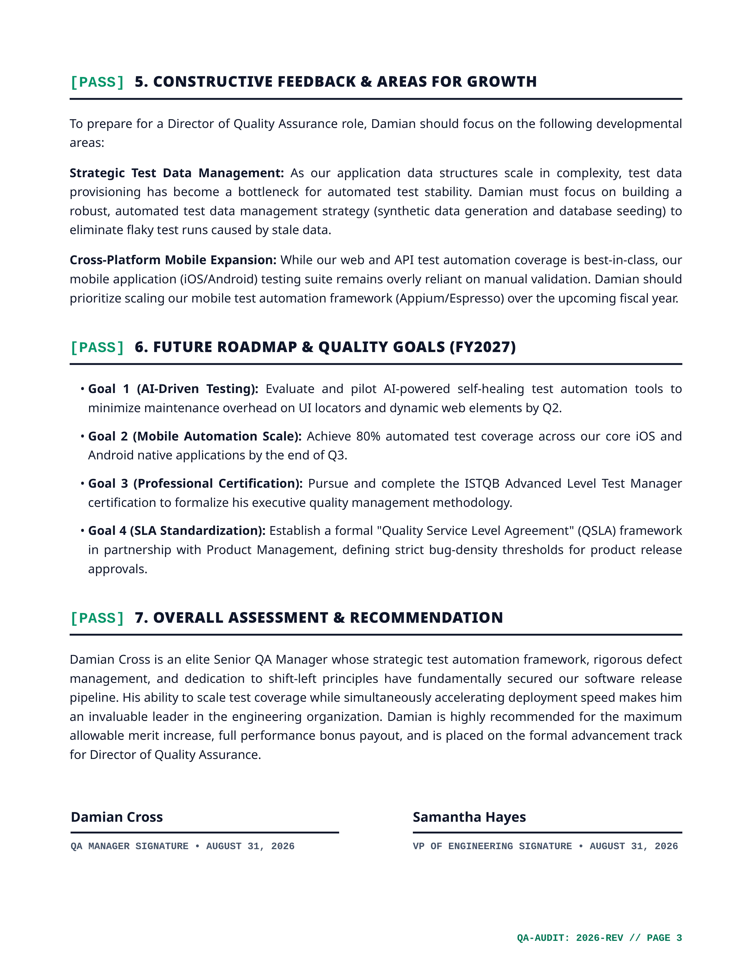 Quality Assurance Manager Performance Review — page 3