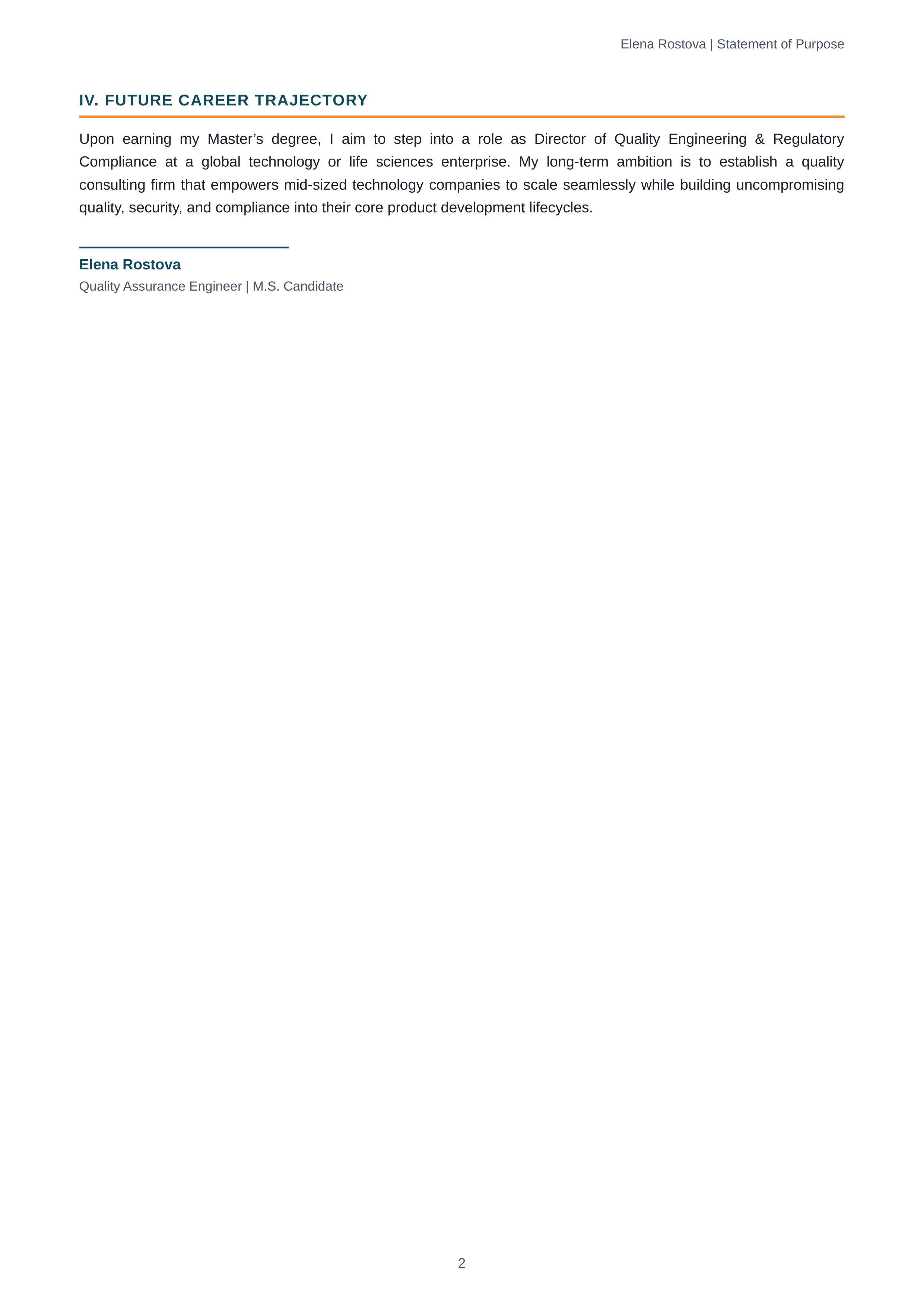 Quality Assurance Statement of Purpose — page 2