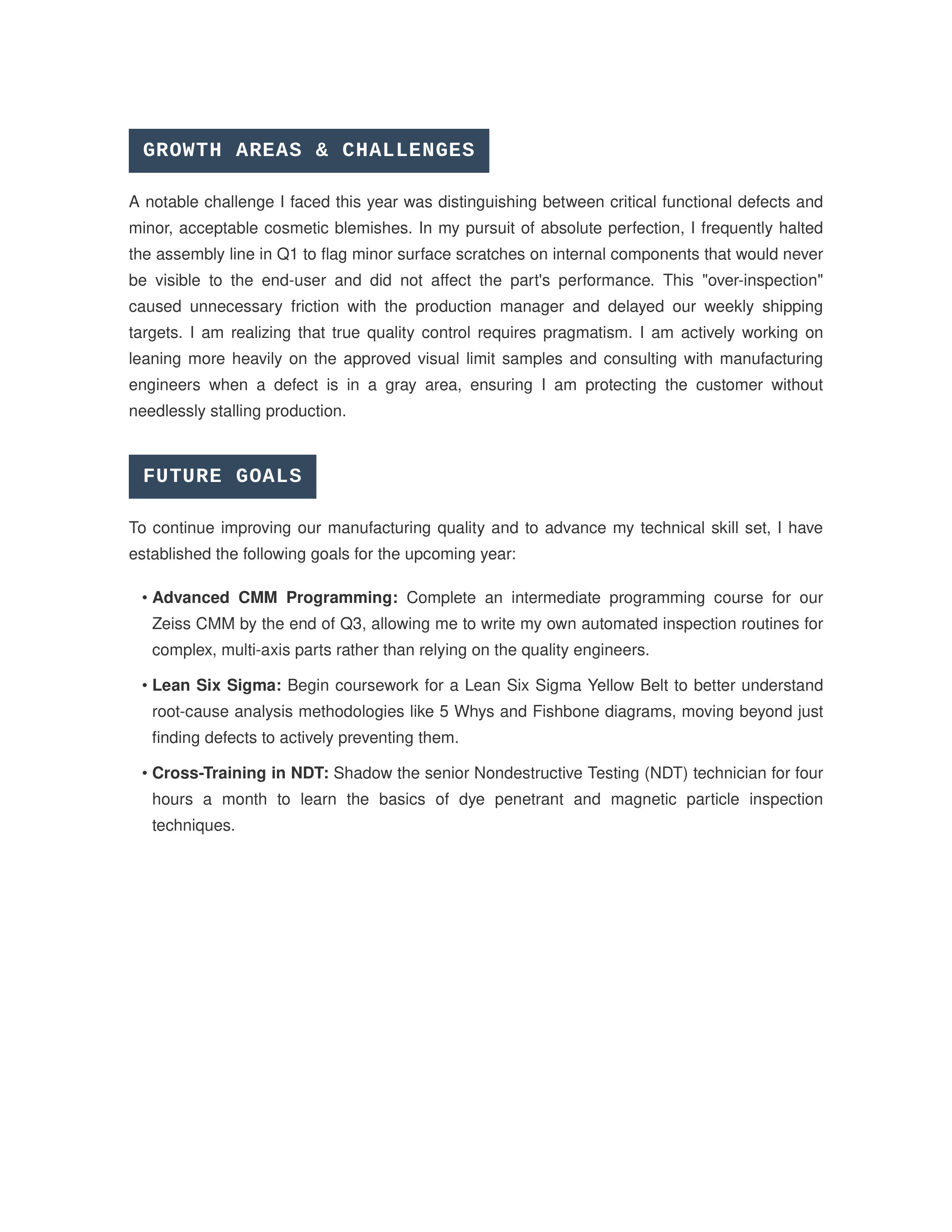 Quality Control Inspector Self Performance Review — page 2