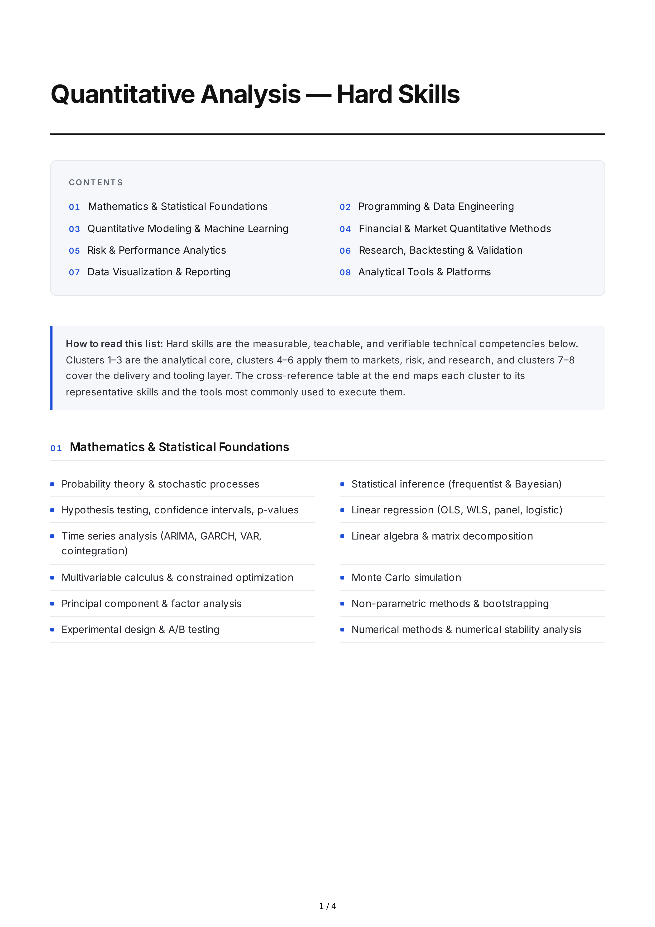 Quantitative Analysis Hard Skills — page 1