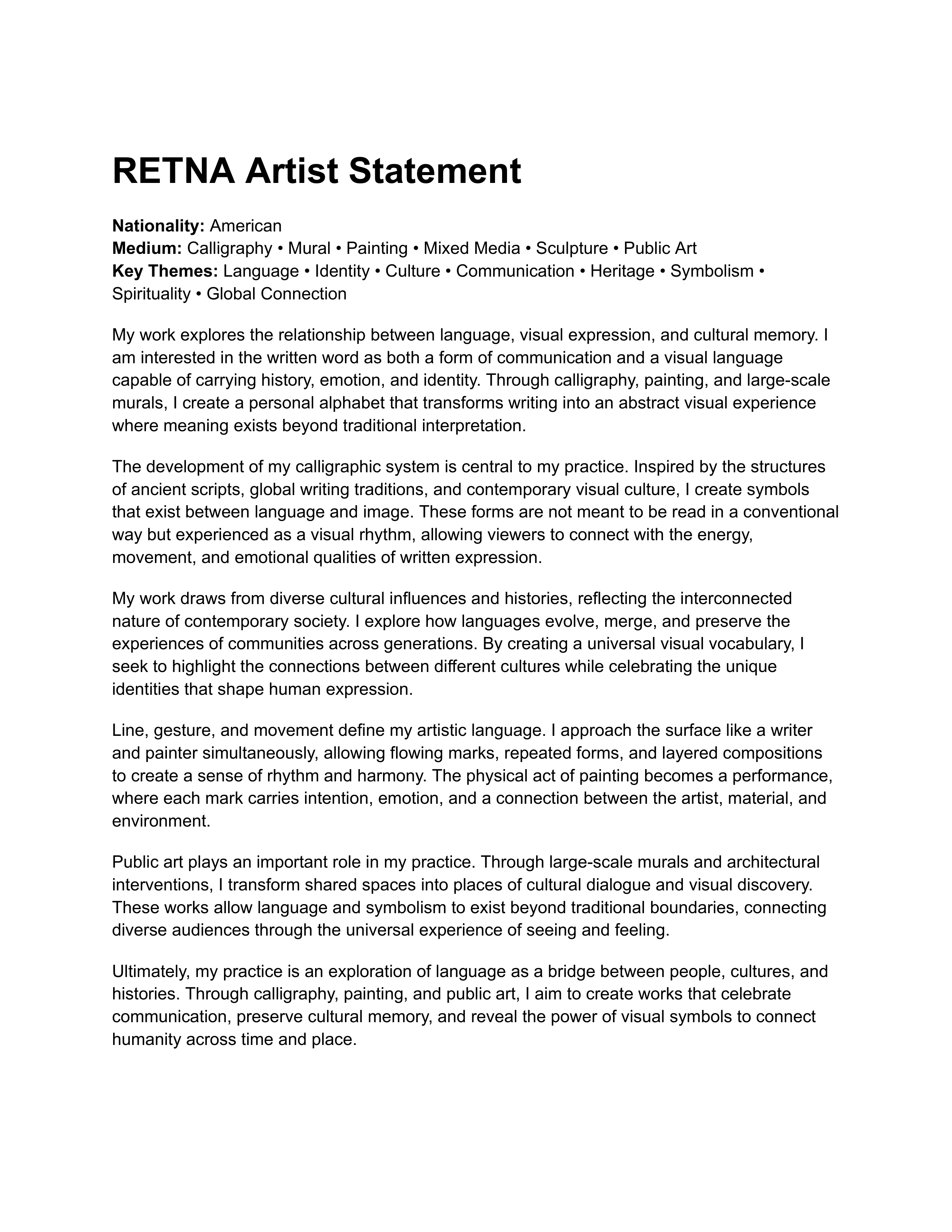 RETNA Artist Statement — page 1