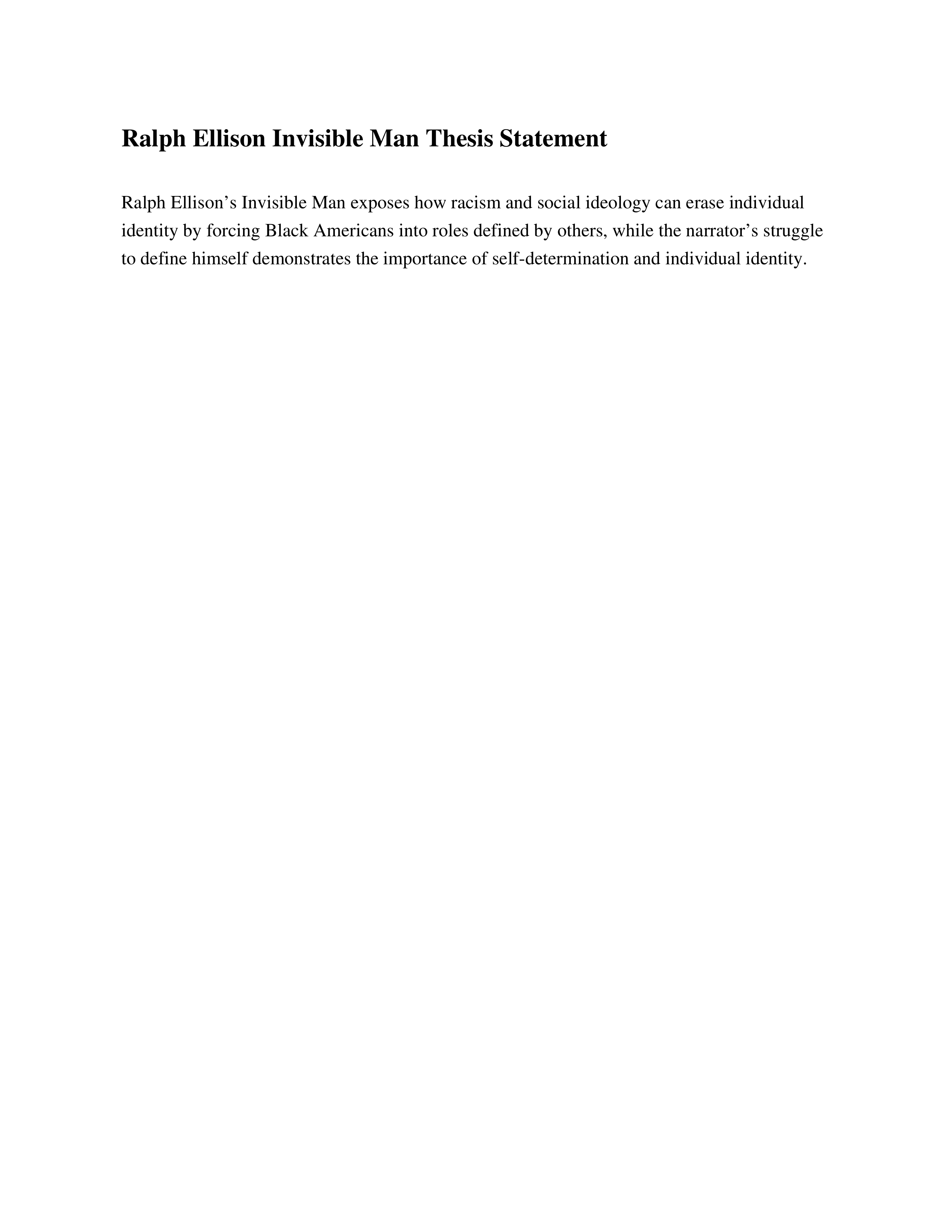 Ralph Ellison Invisible Man Thesis Statement — page 1