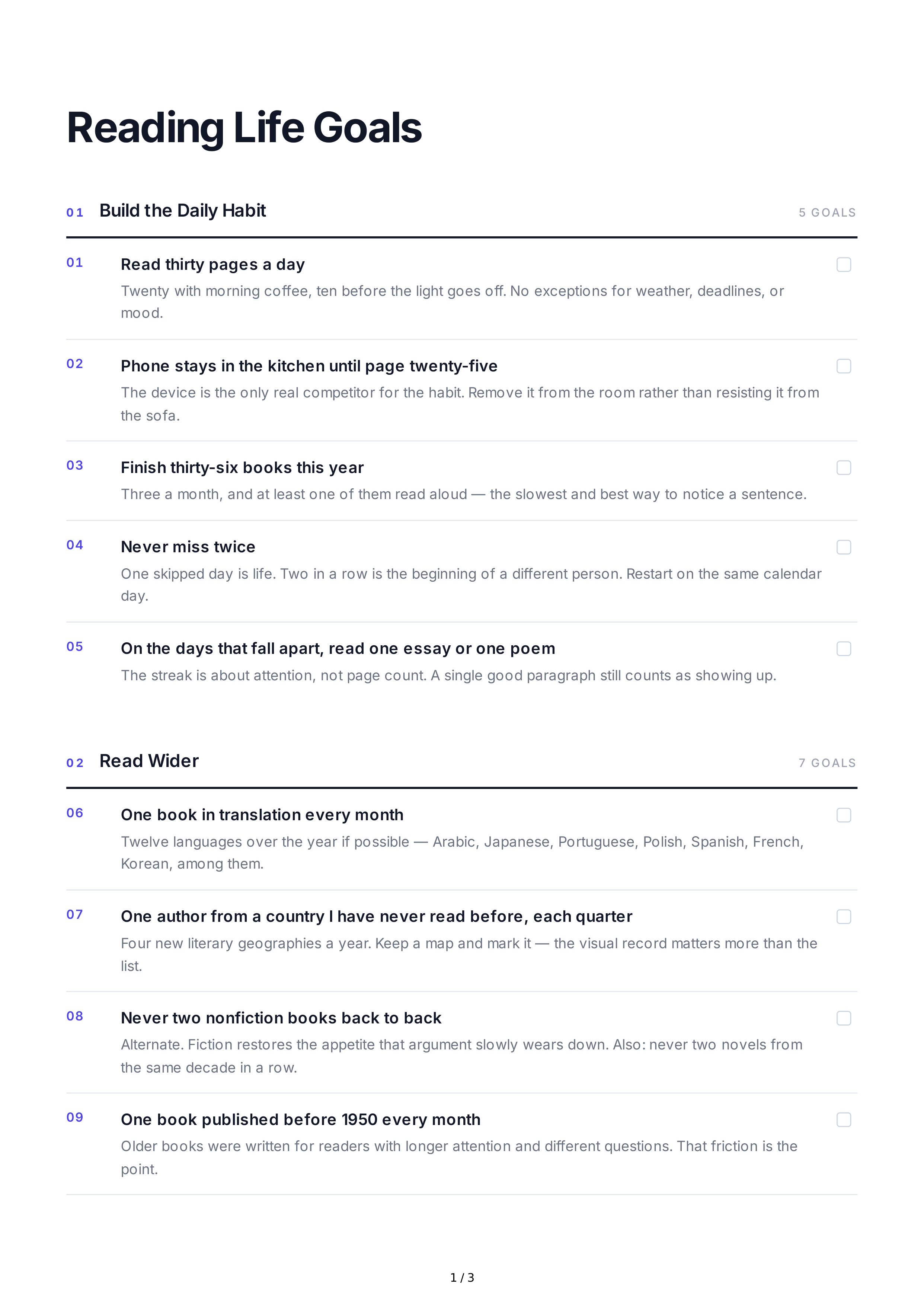 Reading Life Goals — page 1