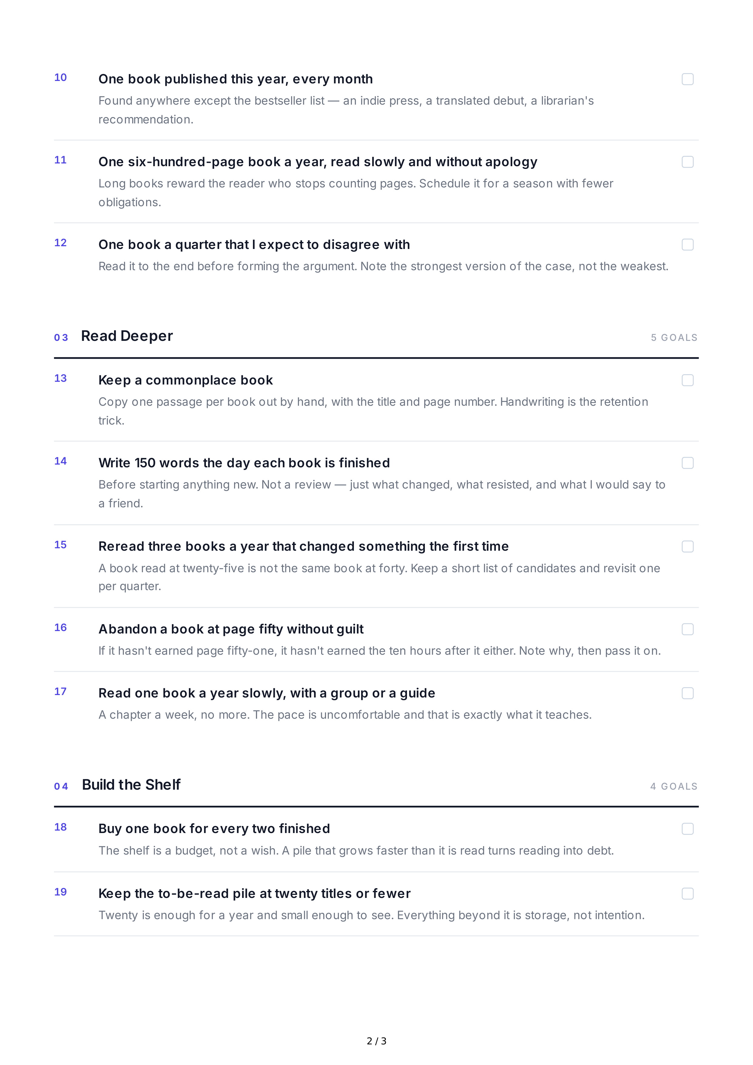 Reading Life Goals — page 2