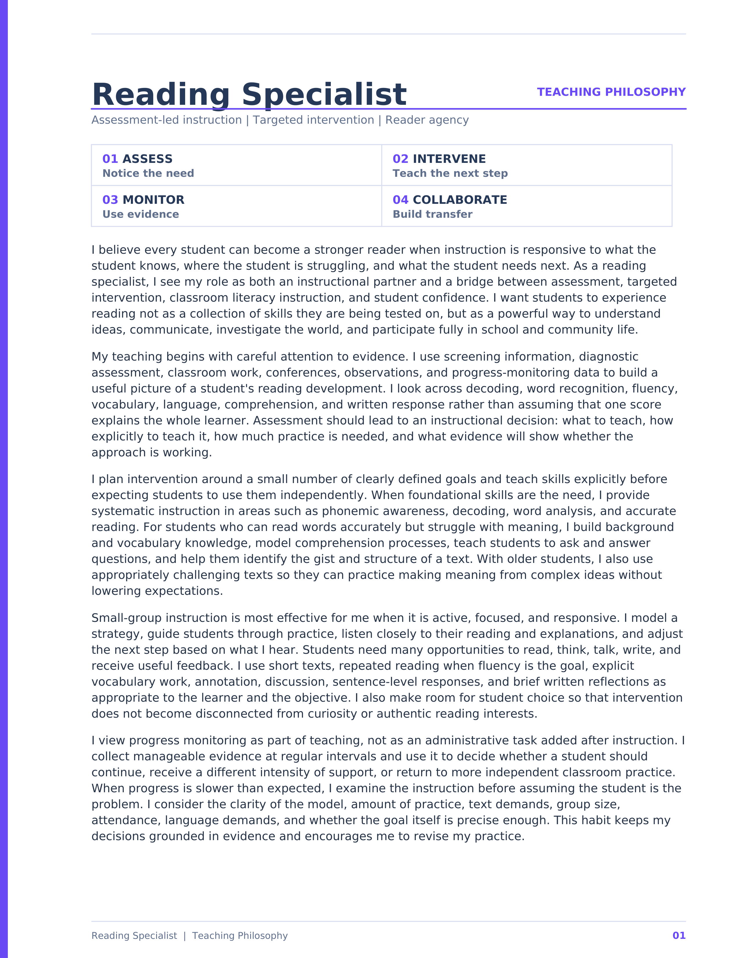 Reading Specialist Teaching Philosophy — page 1