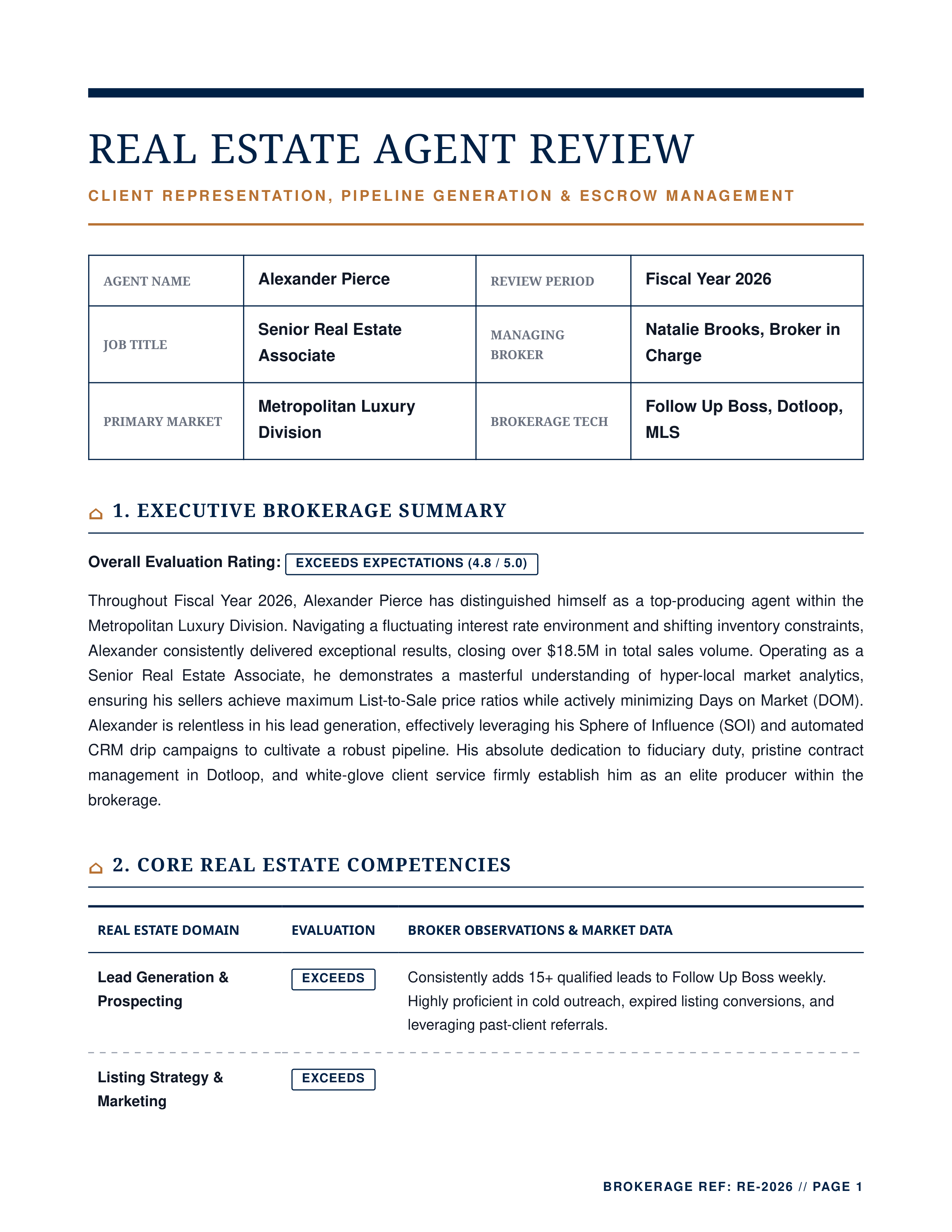 Real Estate Agent Performance Review — page 1