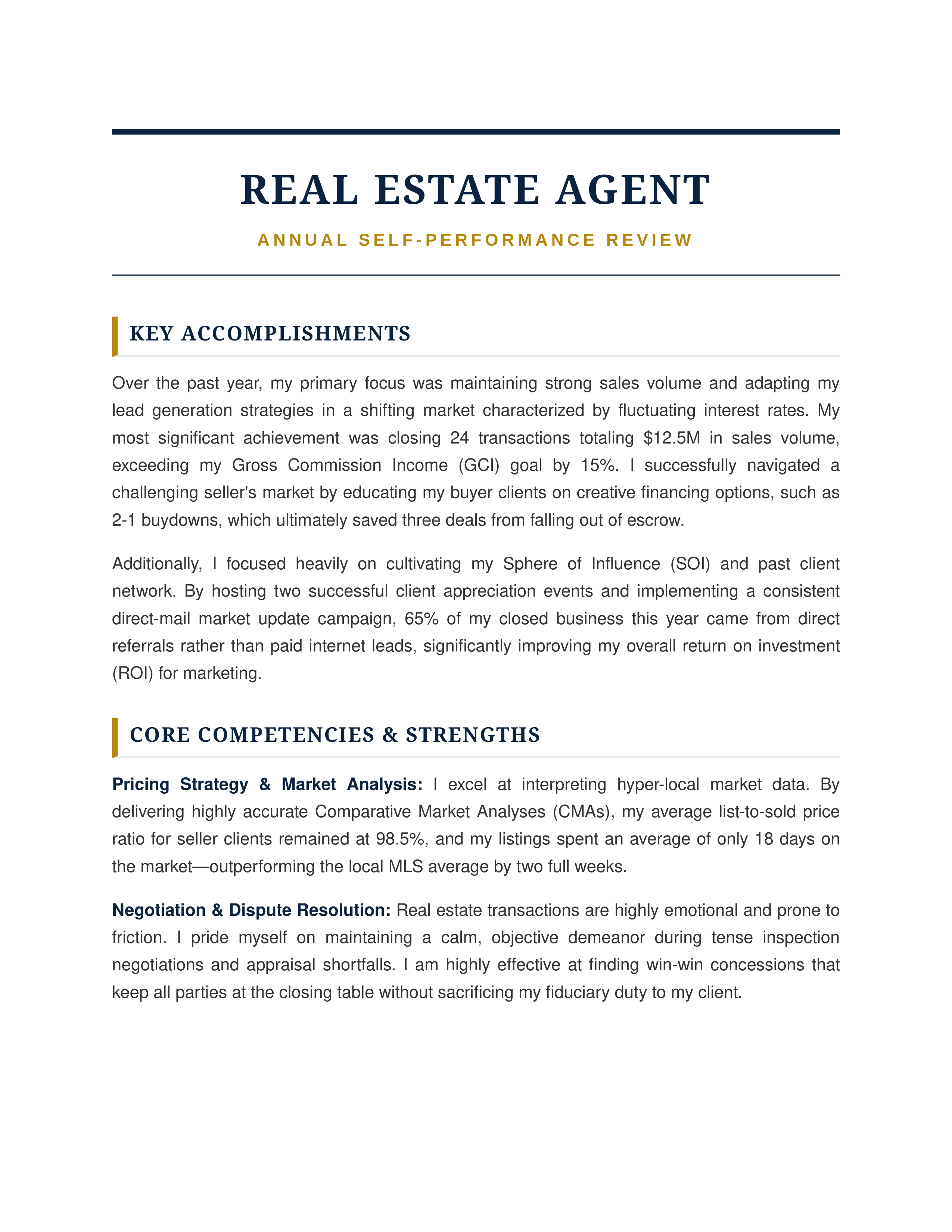 Real Estate Agent Self Performance Review — page 1