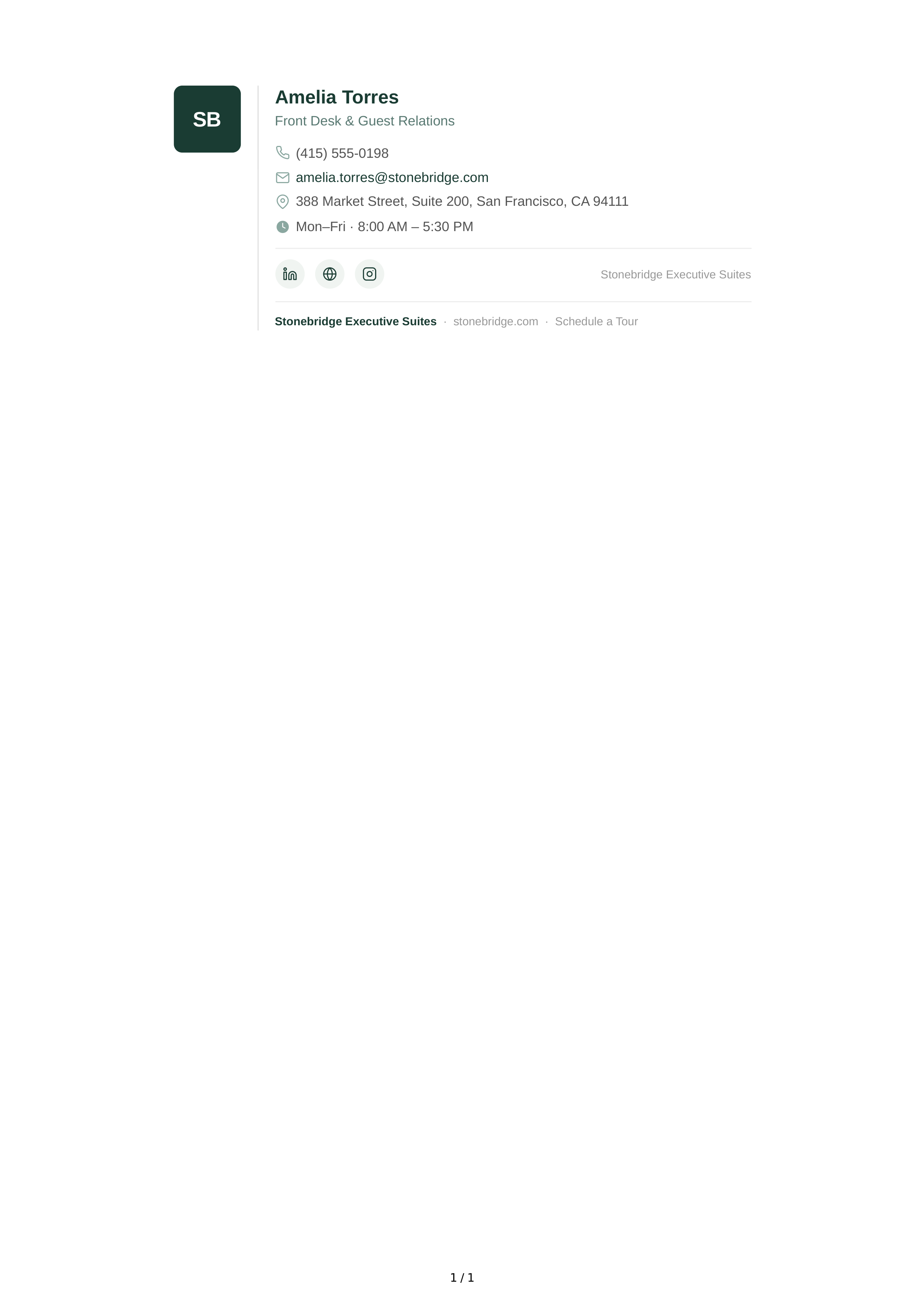 Receptionist Email Signature — page 1