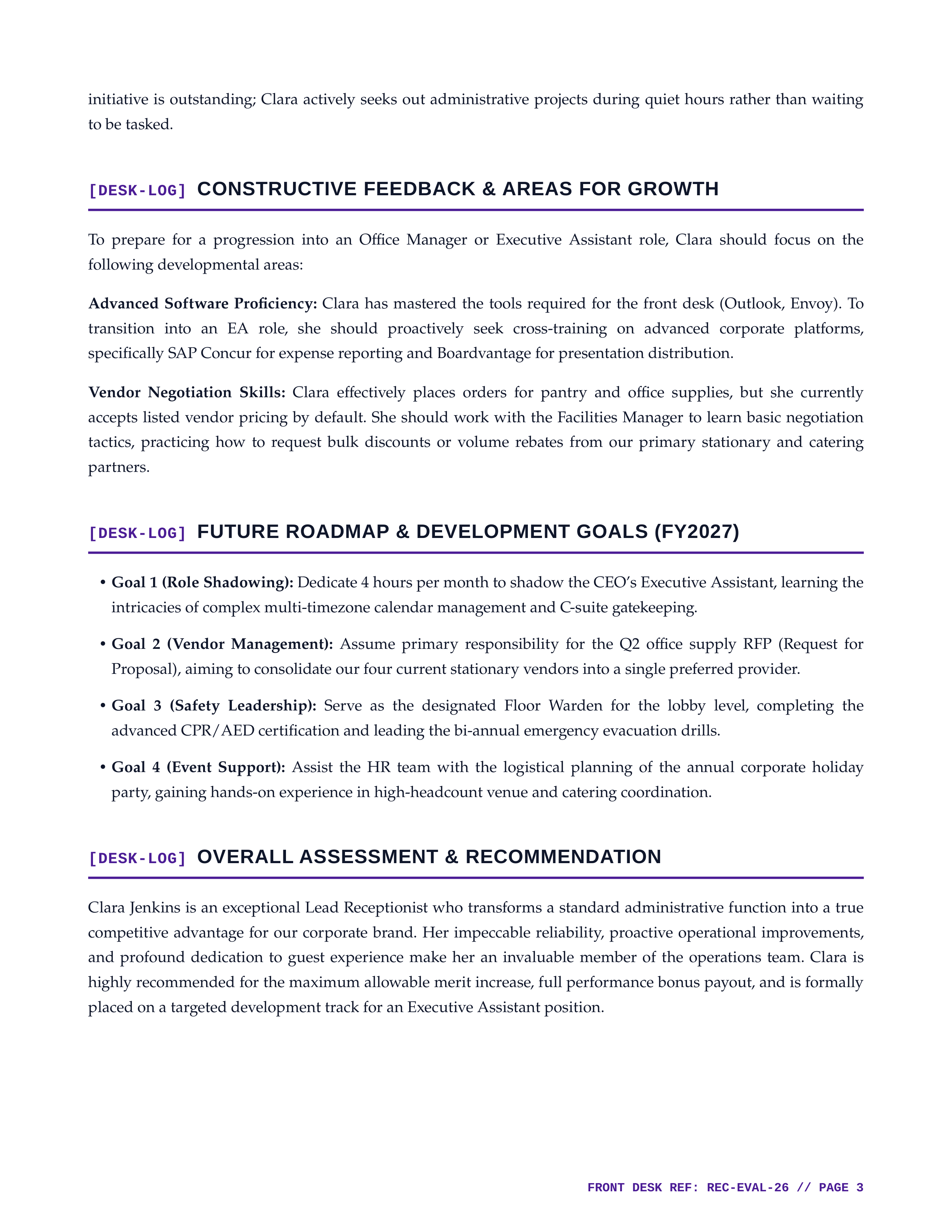 Receptionist Performance Review — page 3