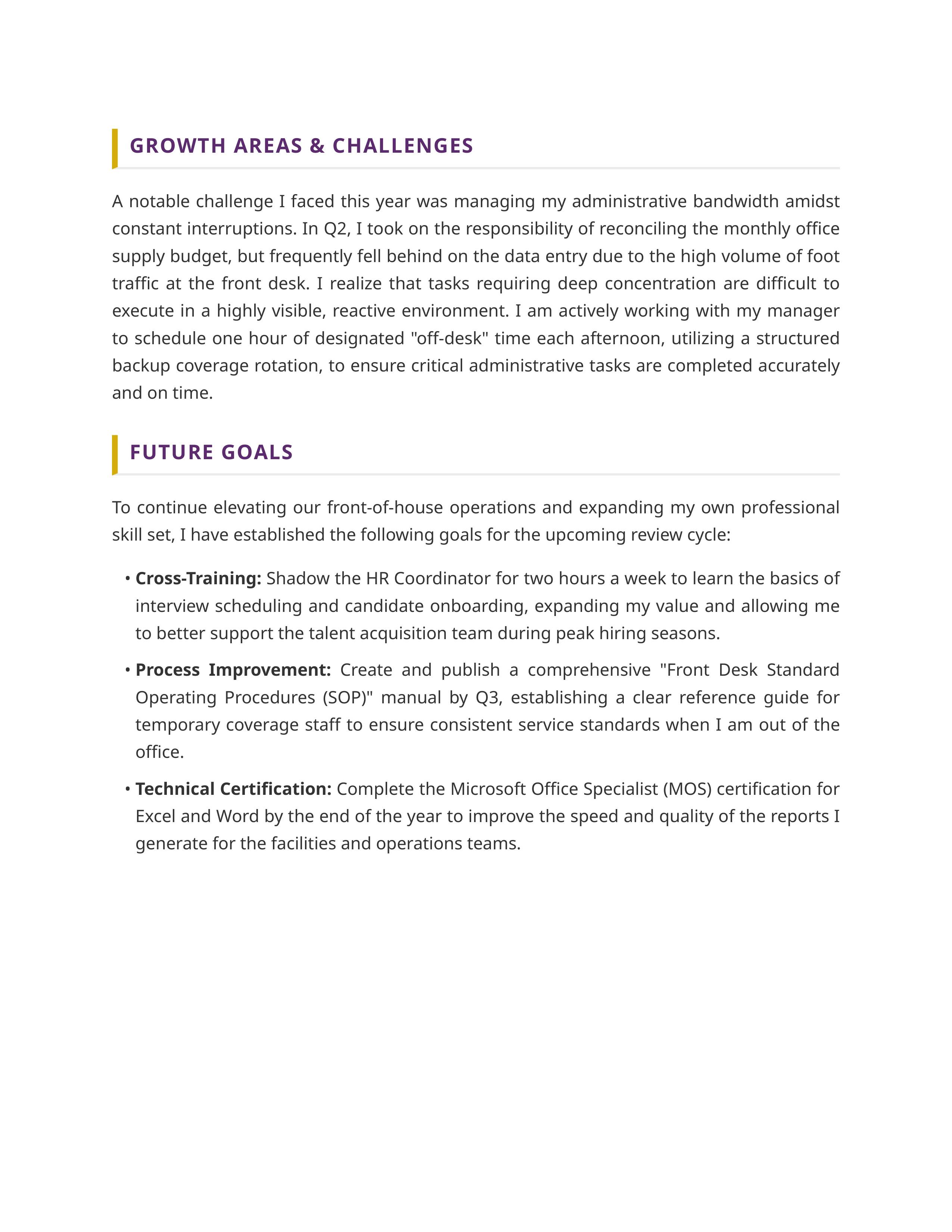 Receptionist Self Performance Review — page 2