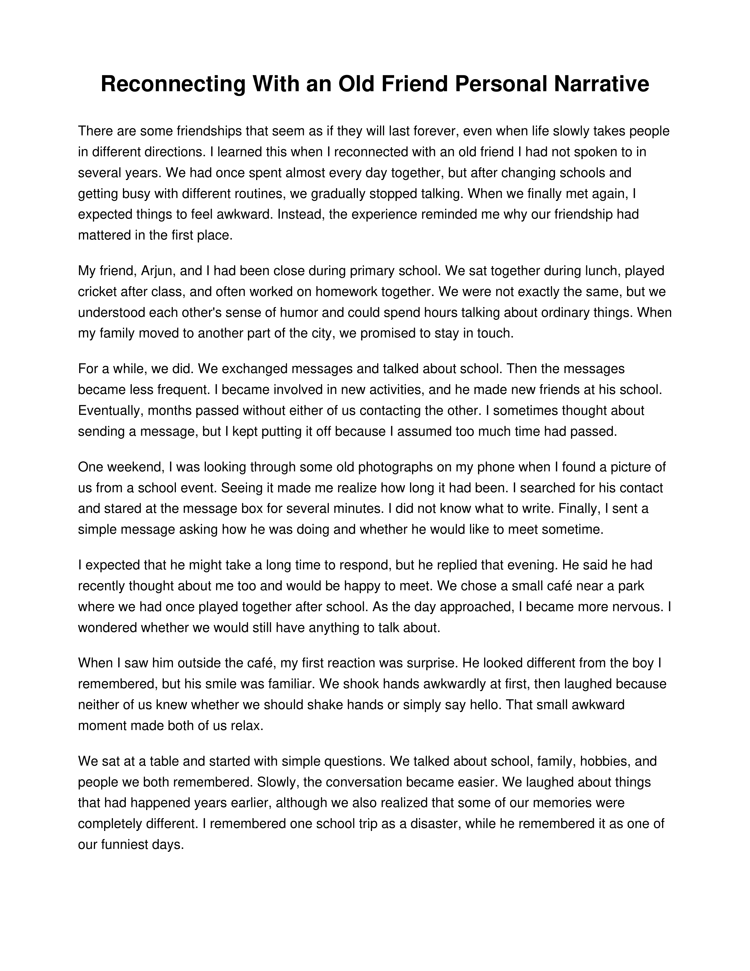 Reconnecting With an Old Friend Personal Narrative — page 1