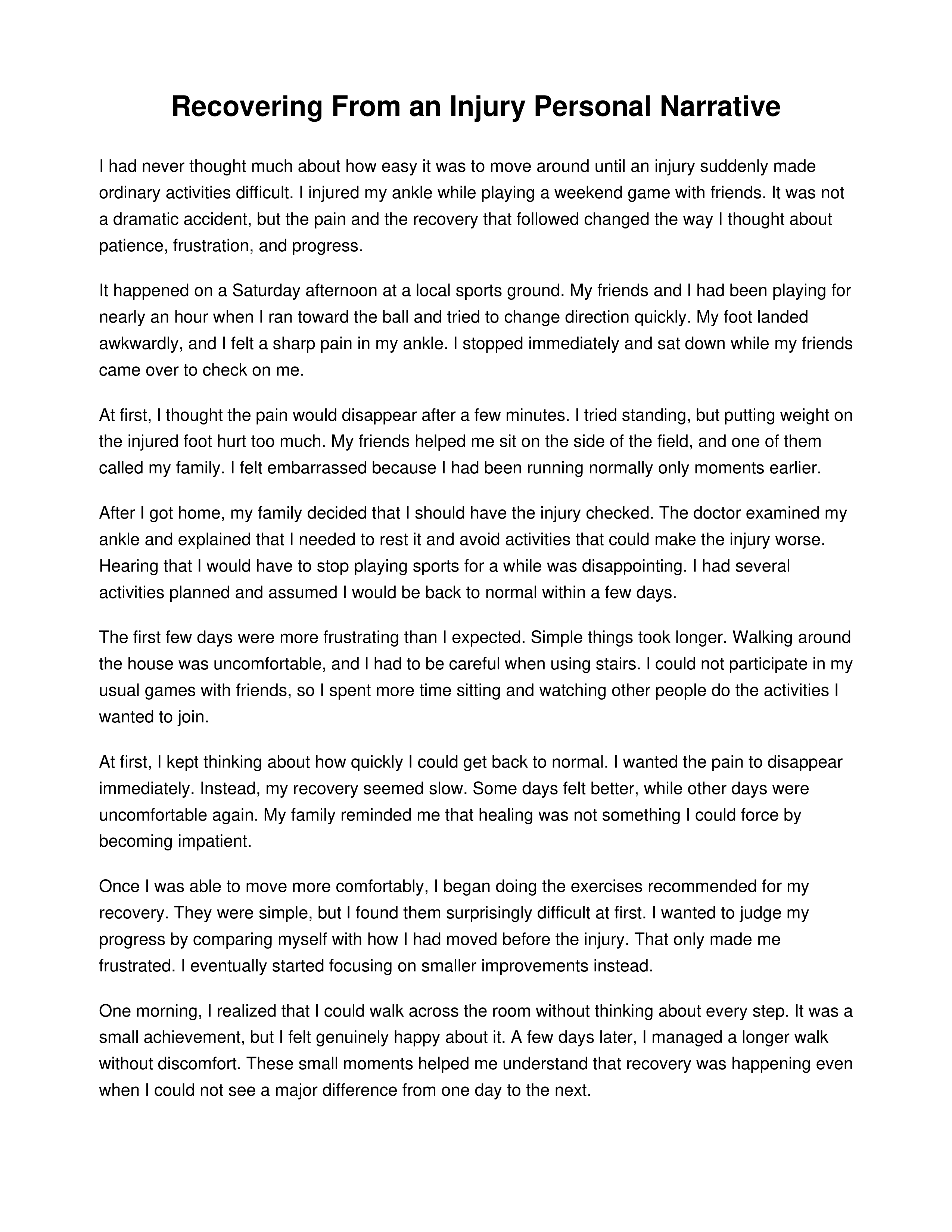 Recovering From an Injury Personal Narrative — page 1