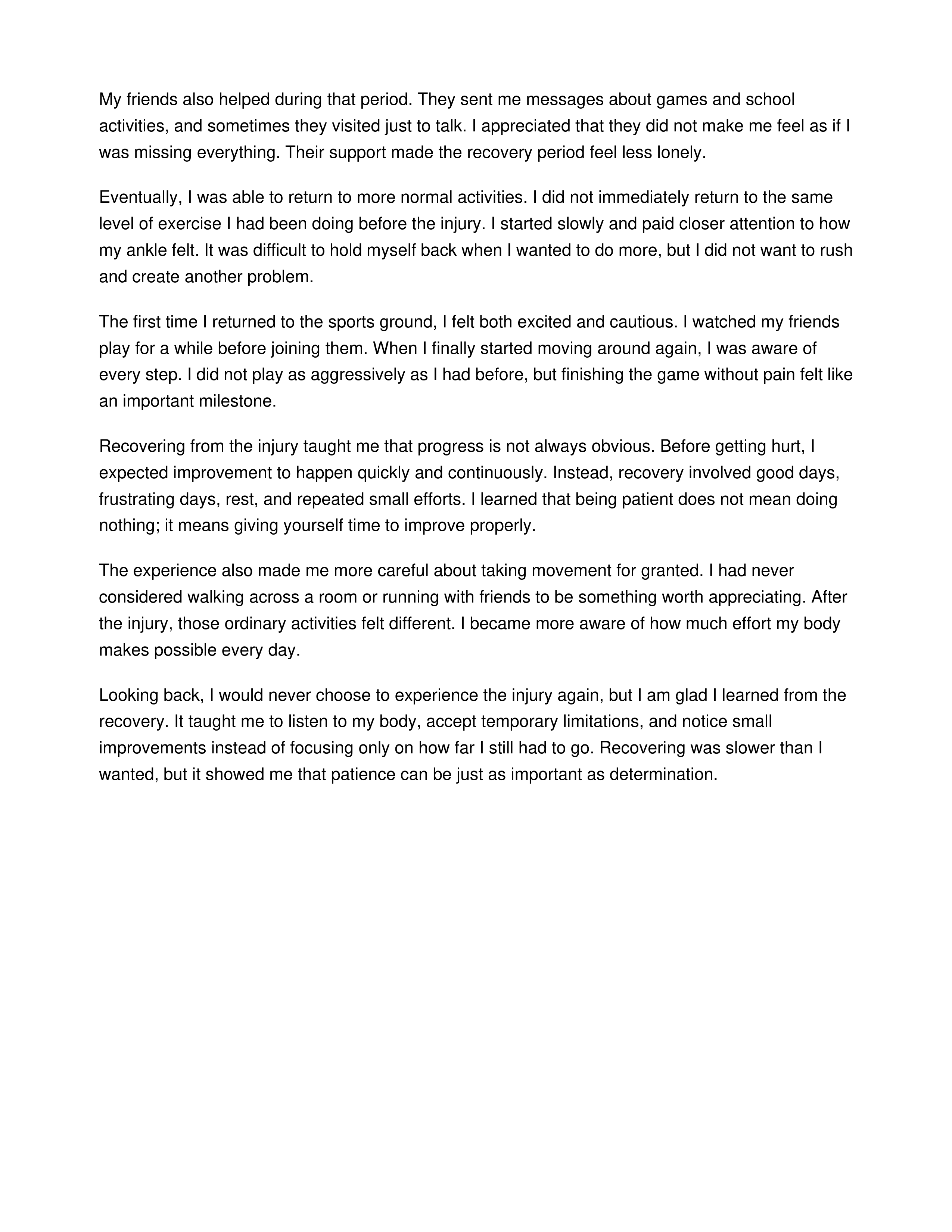 Recovering From an Injury Personal Narrative — page 2