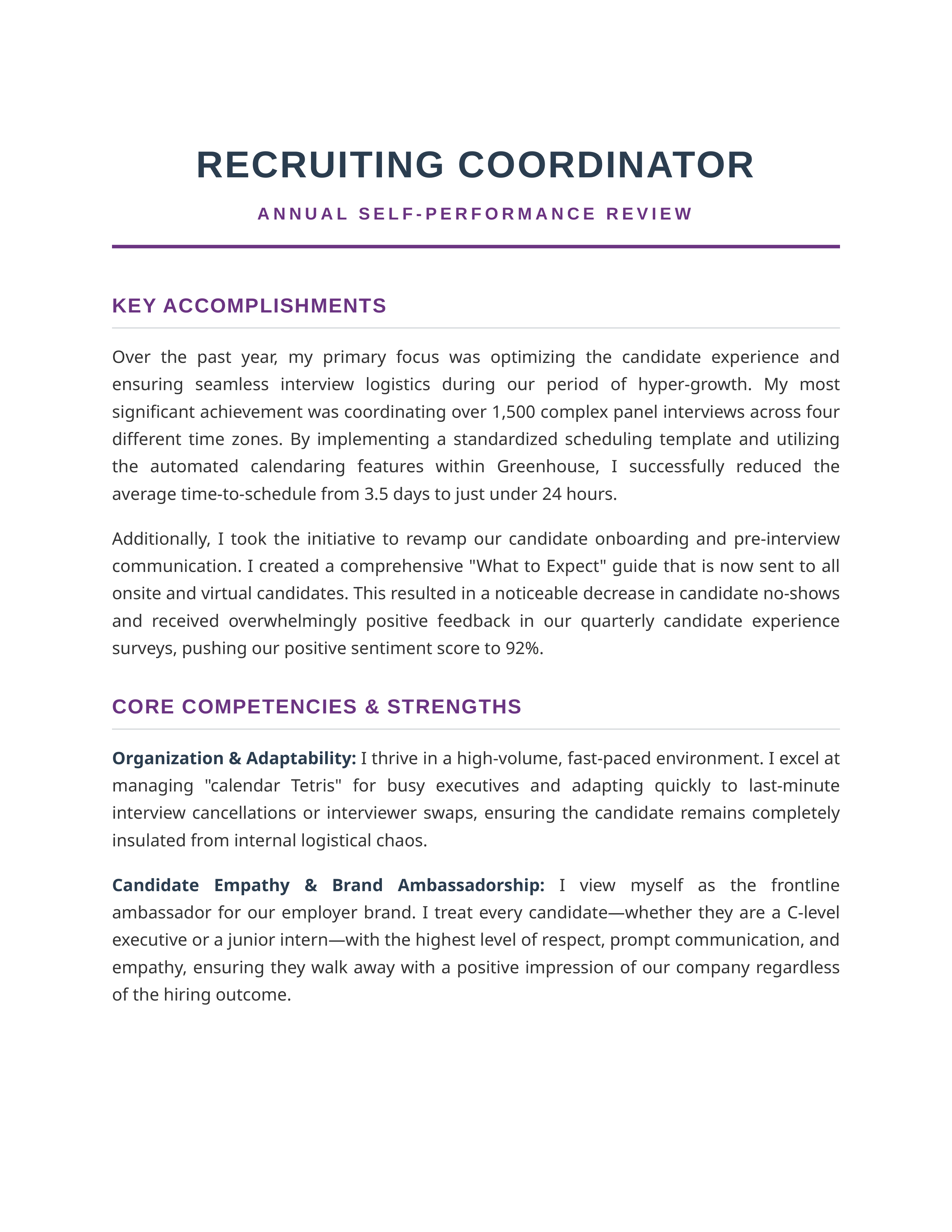 Recruiter Coordinator Self Performance Review — page 1