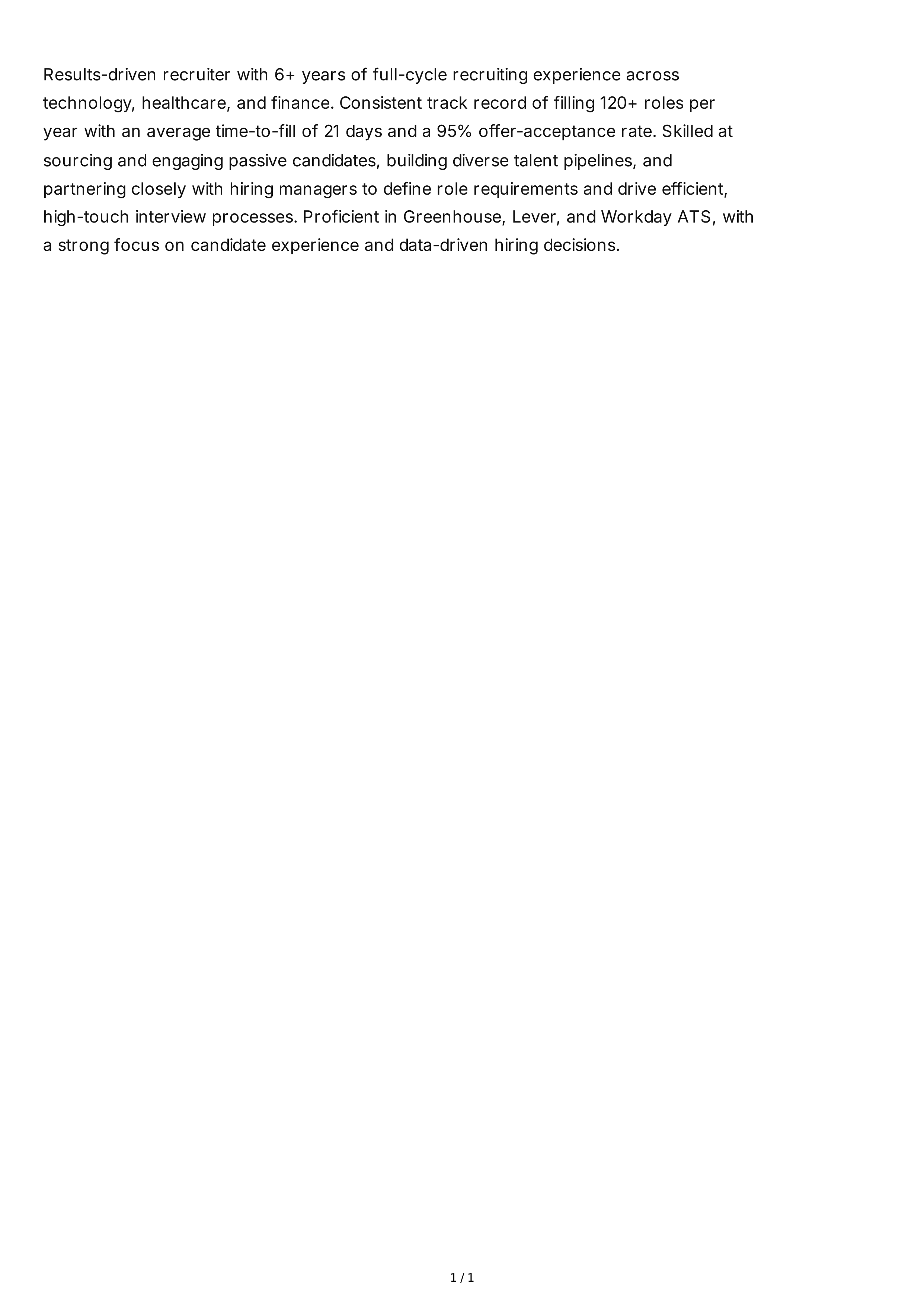 Recruiter Resume Summary — page 1