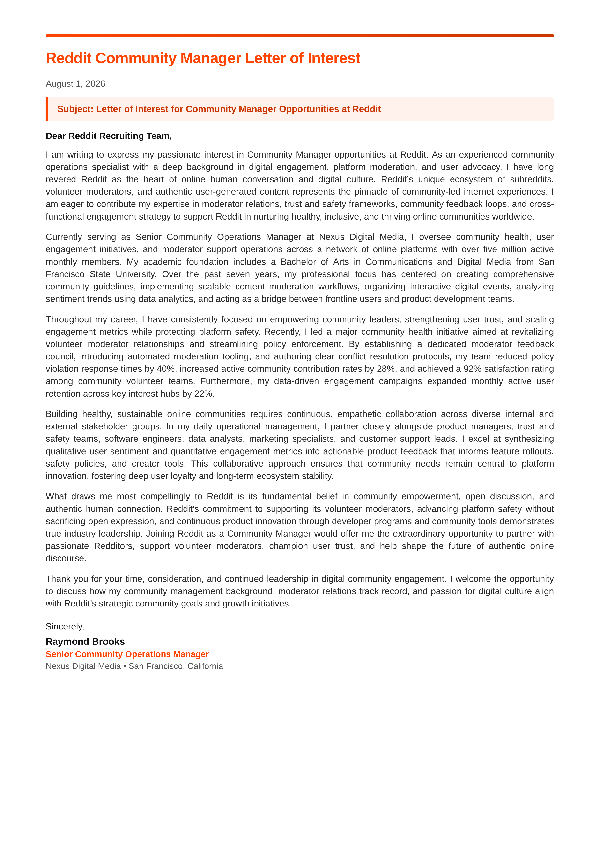 Reddit Community Manager Letter of Interest — page 1