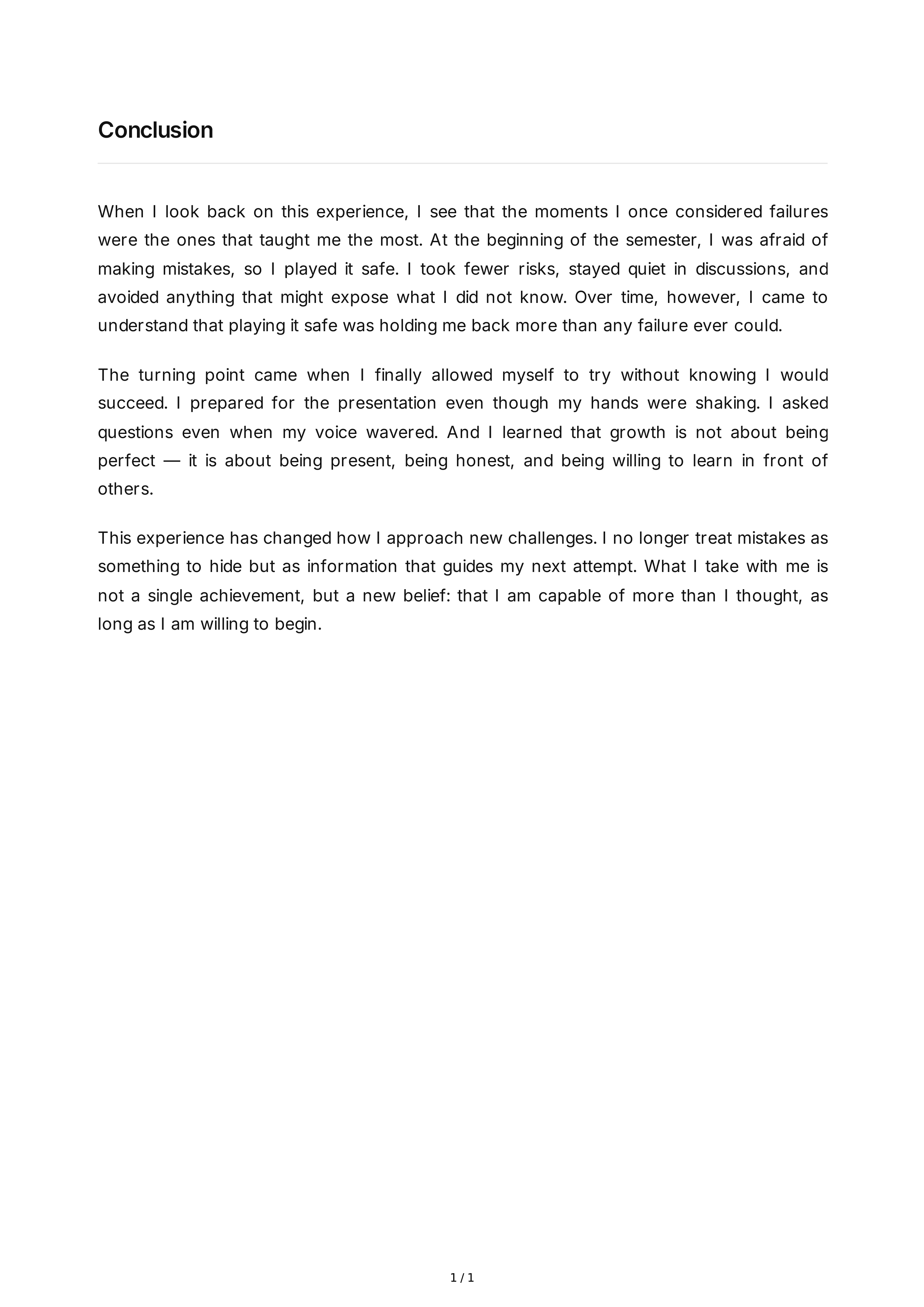 Reflective Essay Conclusion Paragraph — page 1