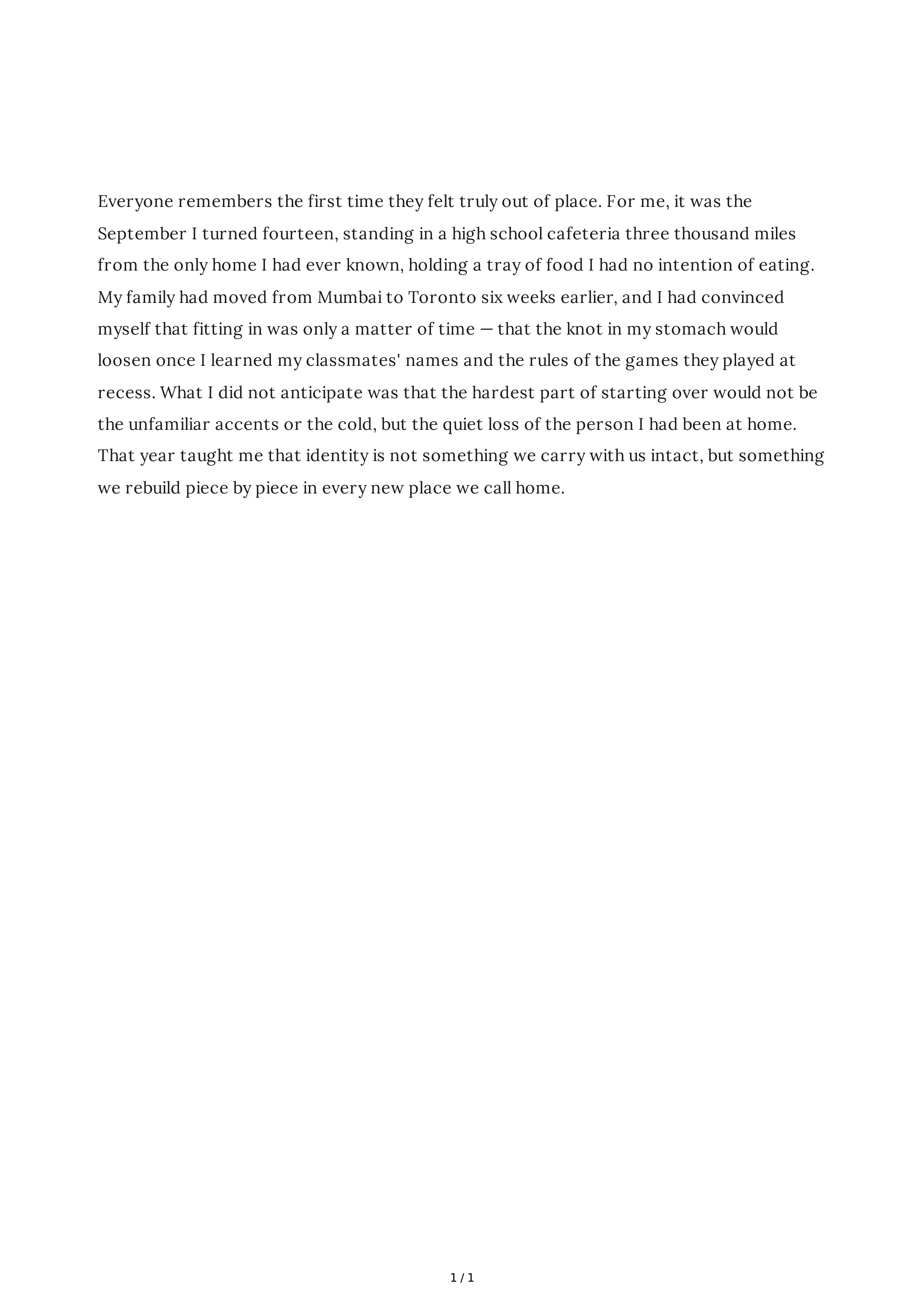 Reflective Essay Introduction Paragraph — page 1