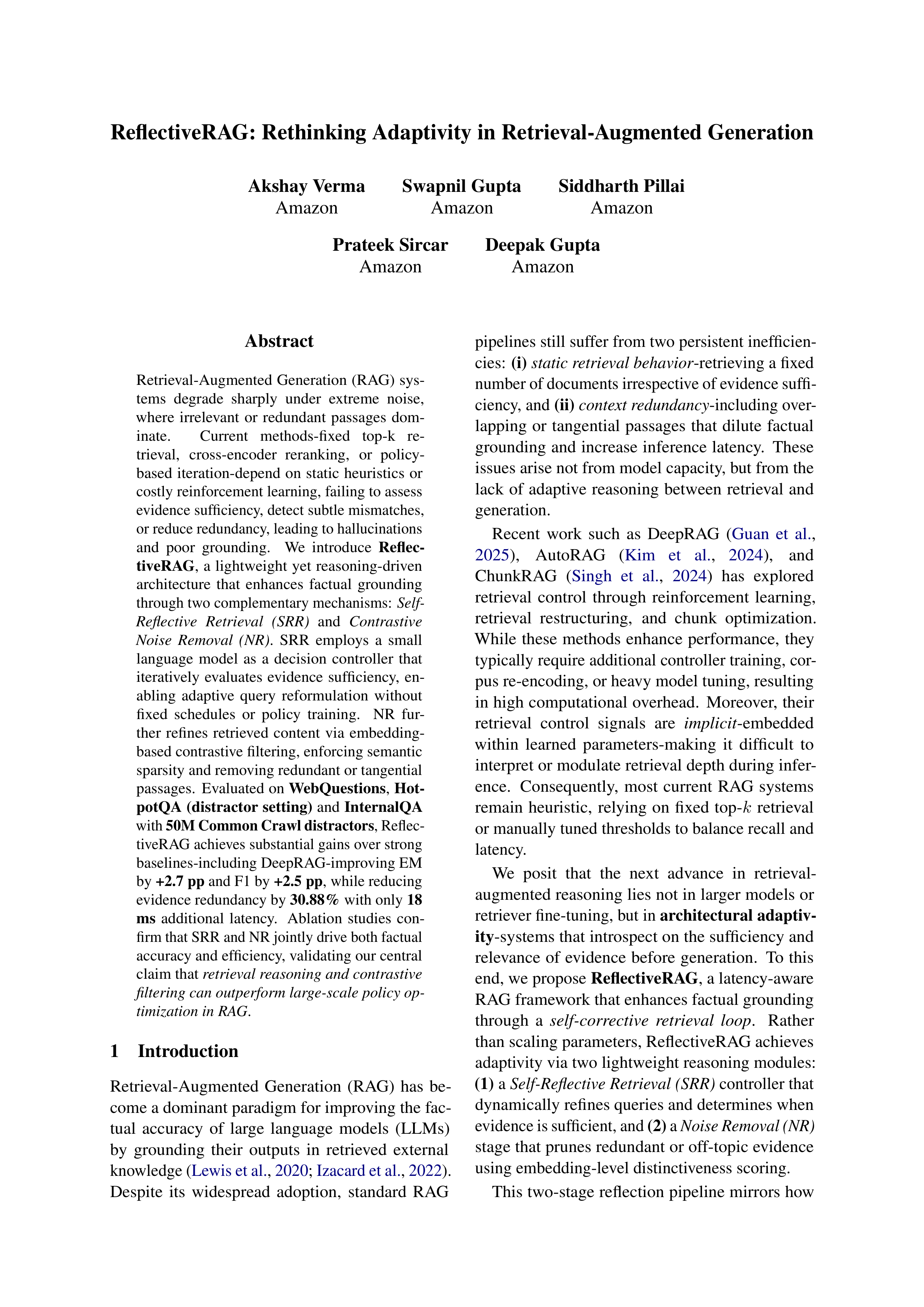 ReflectiveRAG Research Paper by Amazon — page 1