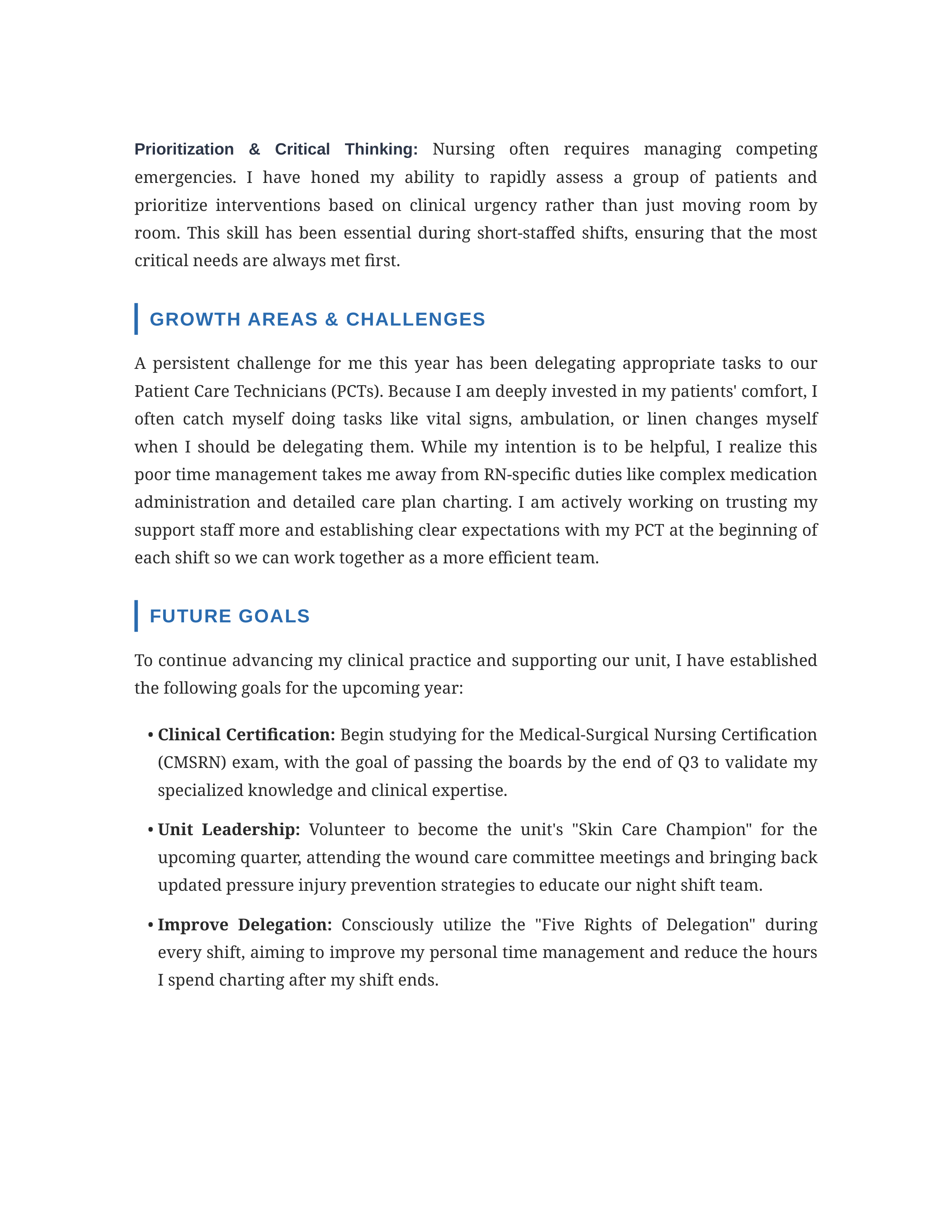 Registered Nurse Self Performance Review — page 2