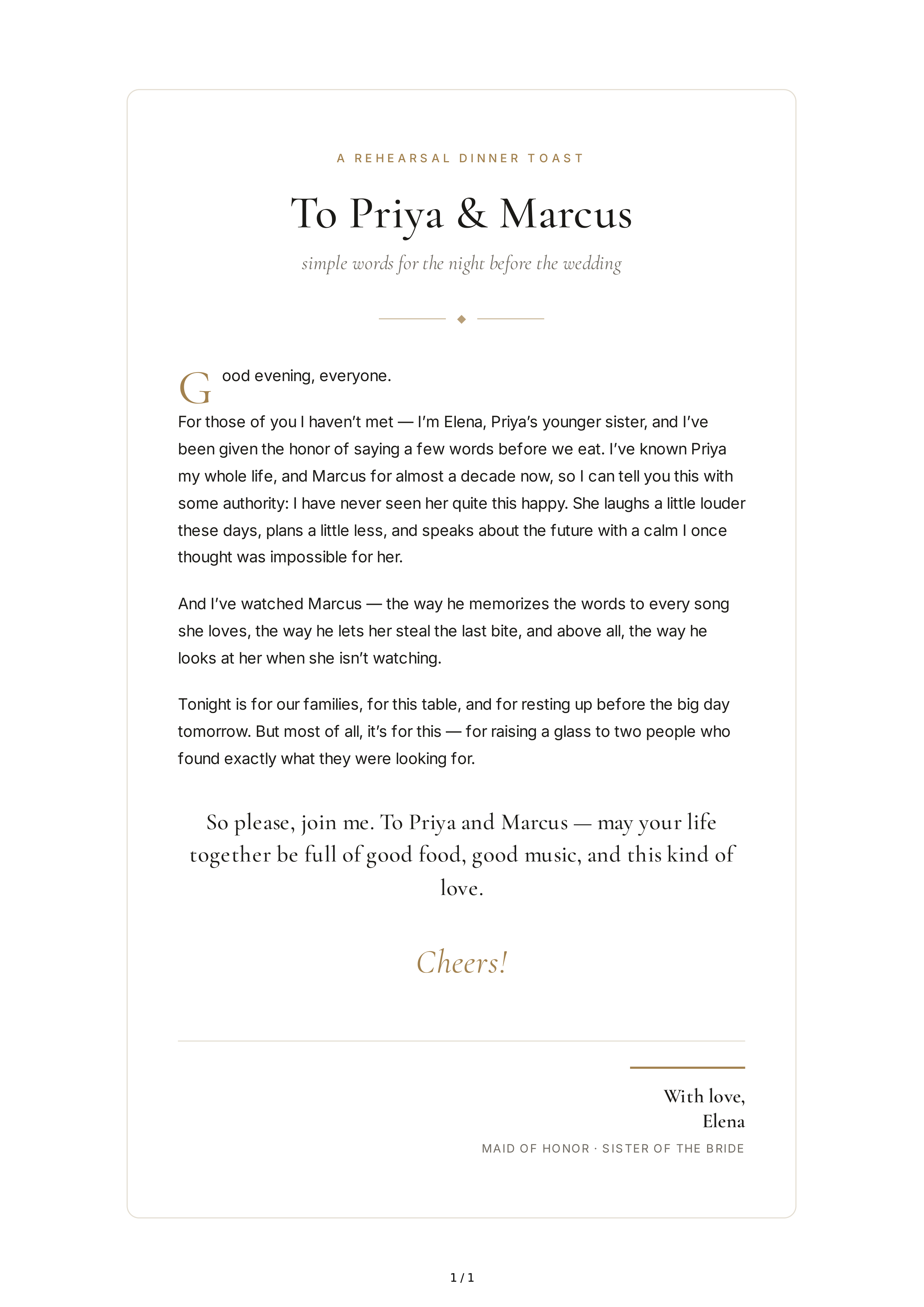 Rehearsal Dinner Toast — page 1