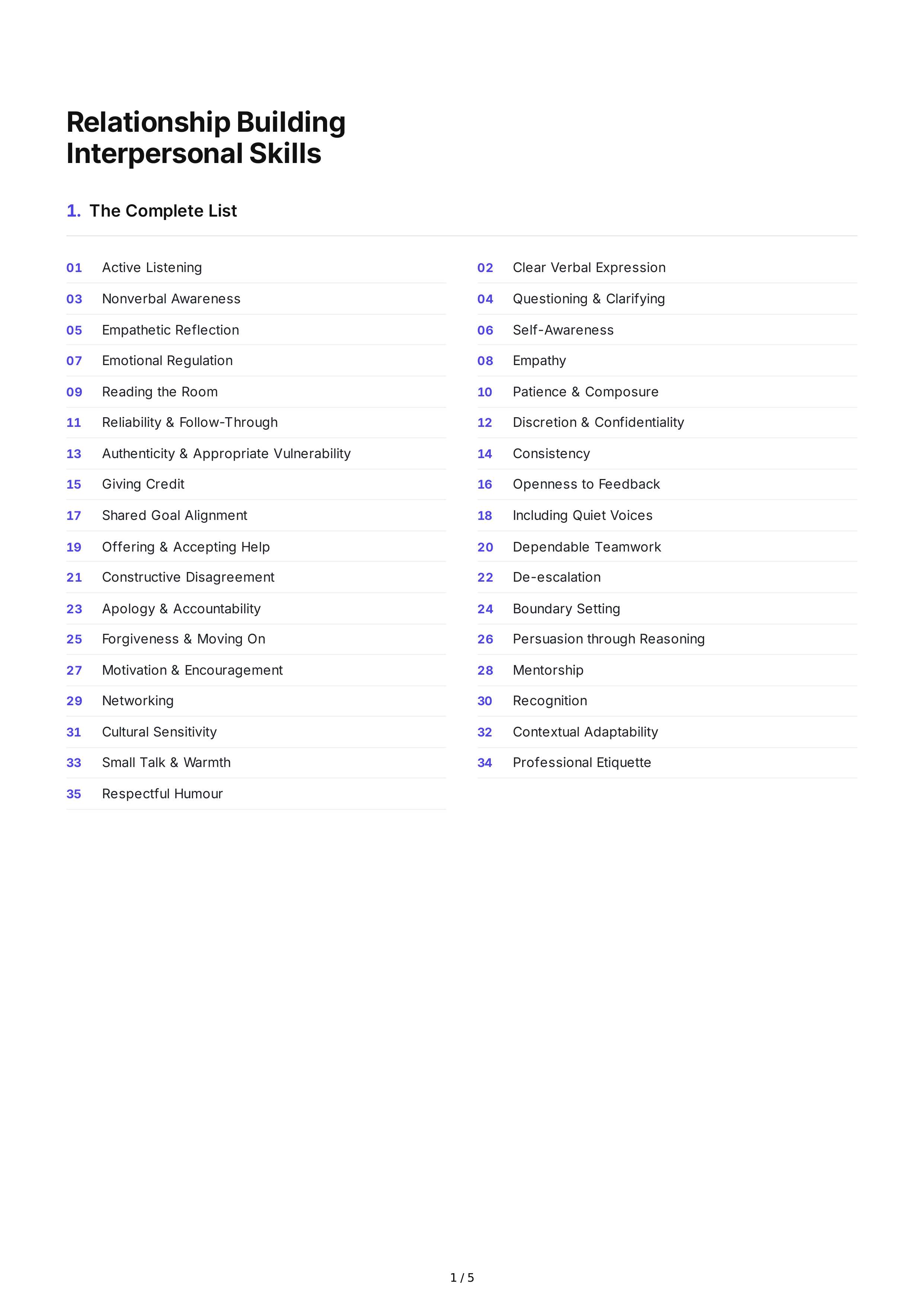 Relationship Building Interpersonal Skills — page 1