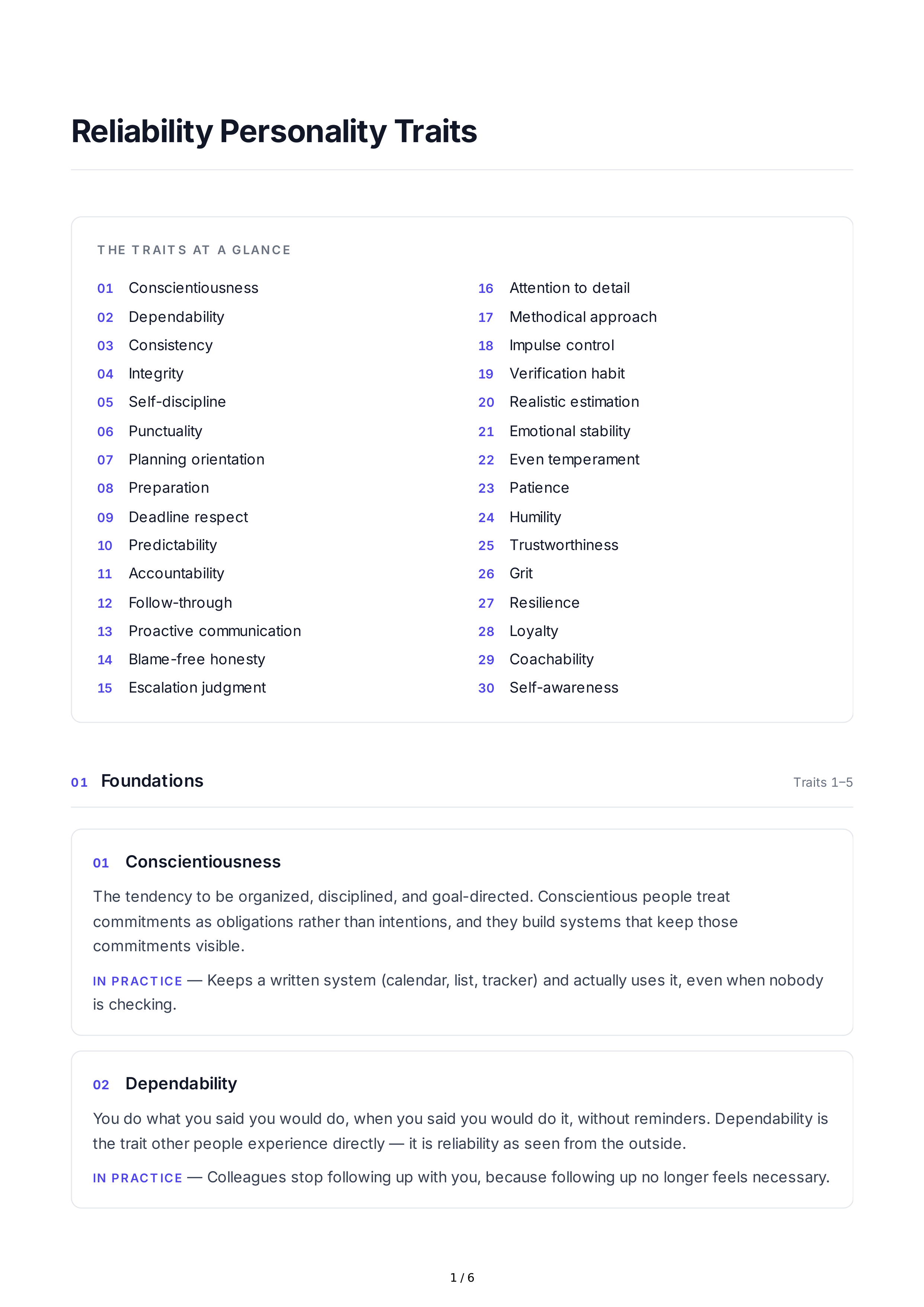 Reliability Personality Traits — page 1