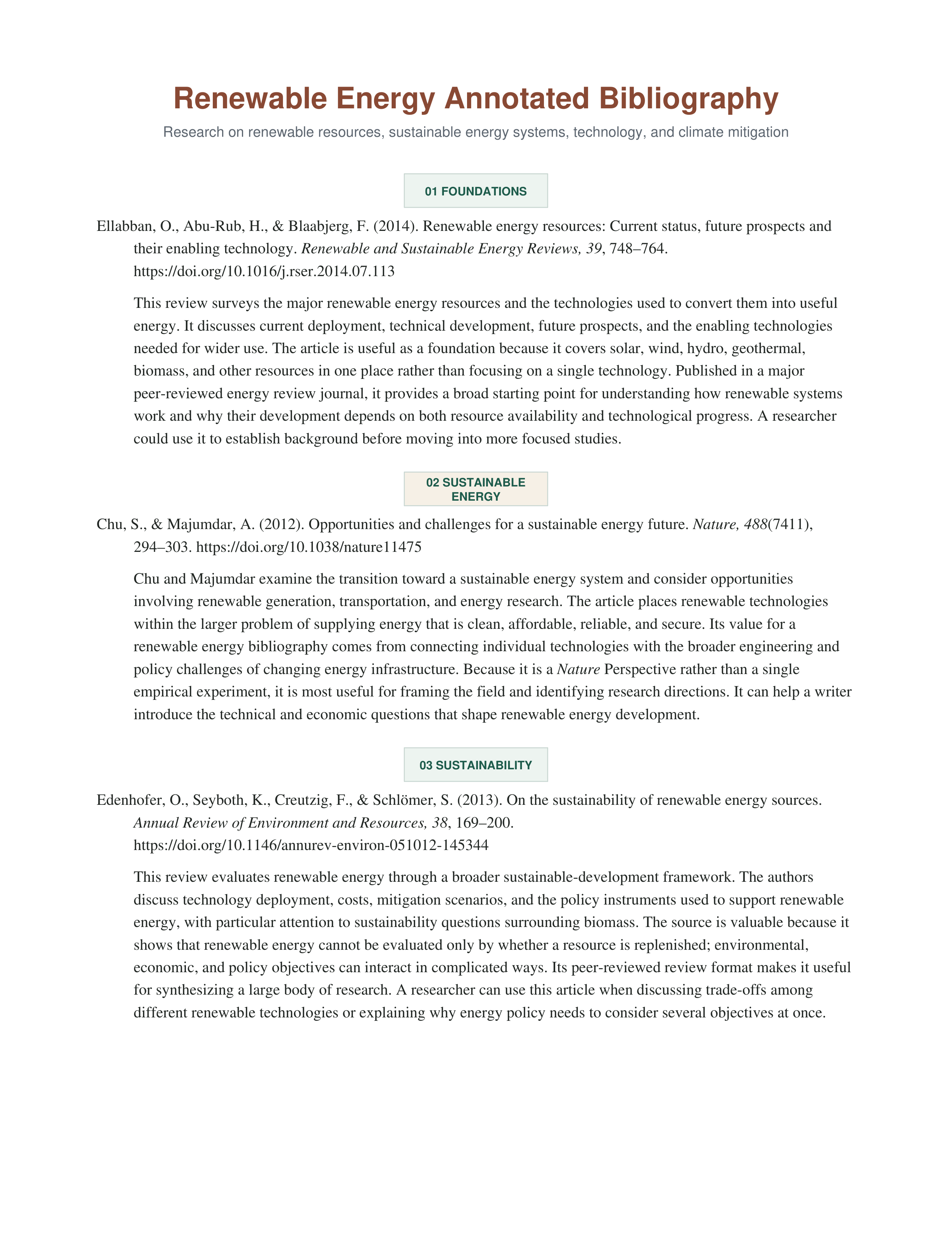 Renewable Energy Annotated Bibliography — page 1