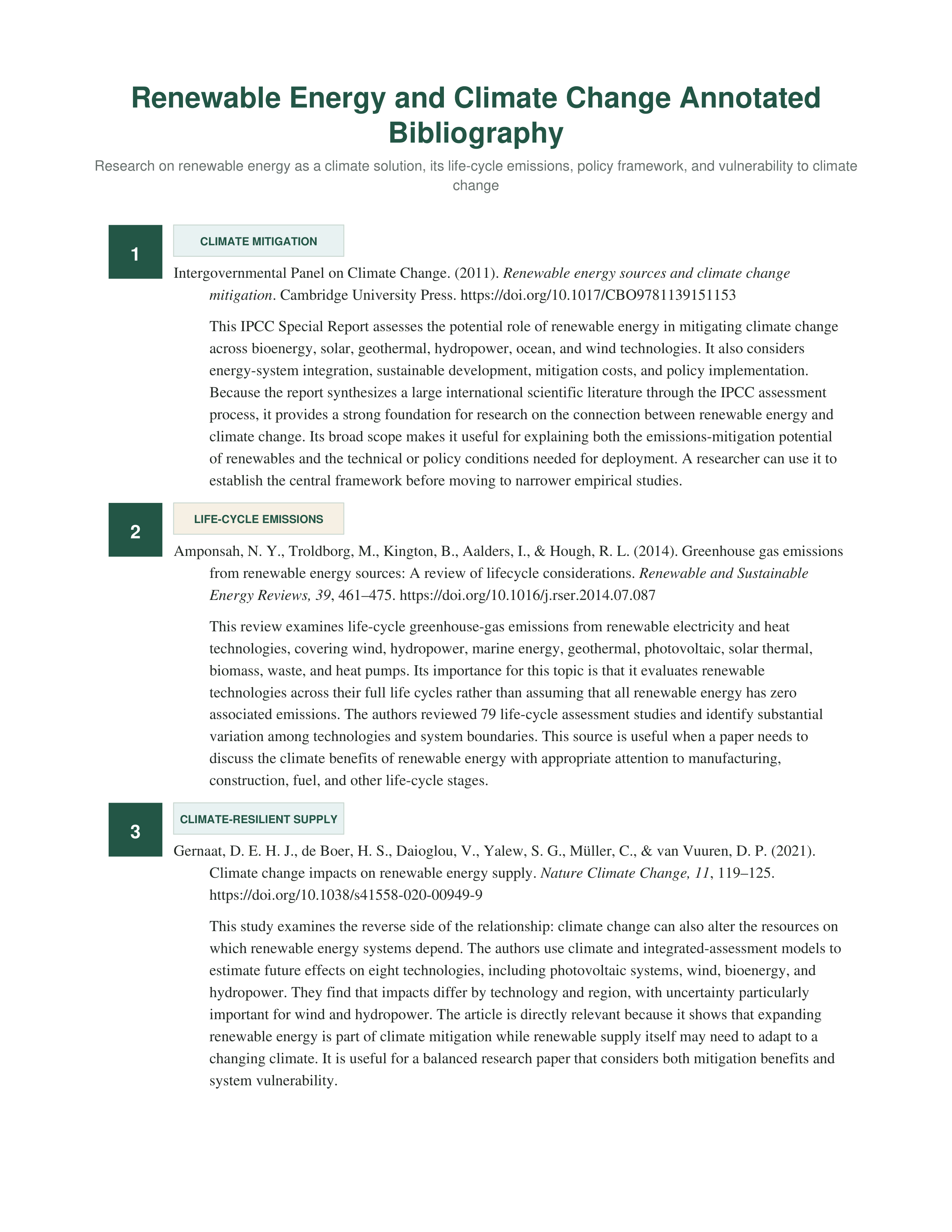 Renewable Energy and Climate Change Annotated Bibliography — page 1